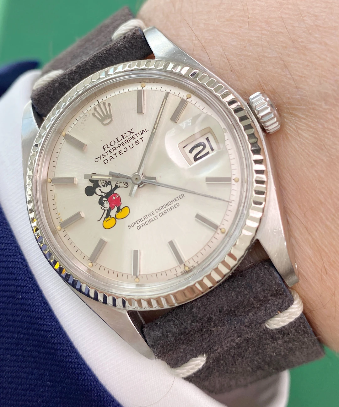 Rolex Datejust 36mm Vintage 1970 Custom Mickey Mouse on original Dial ref 1601