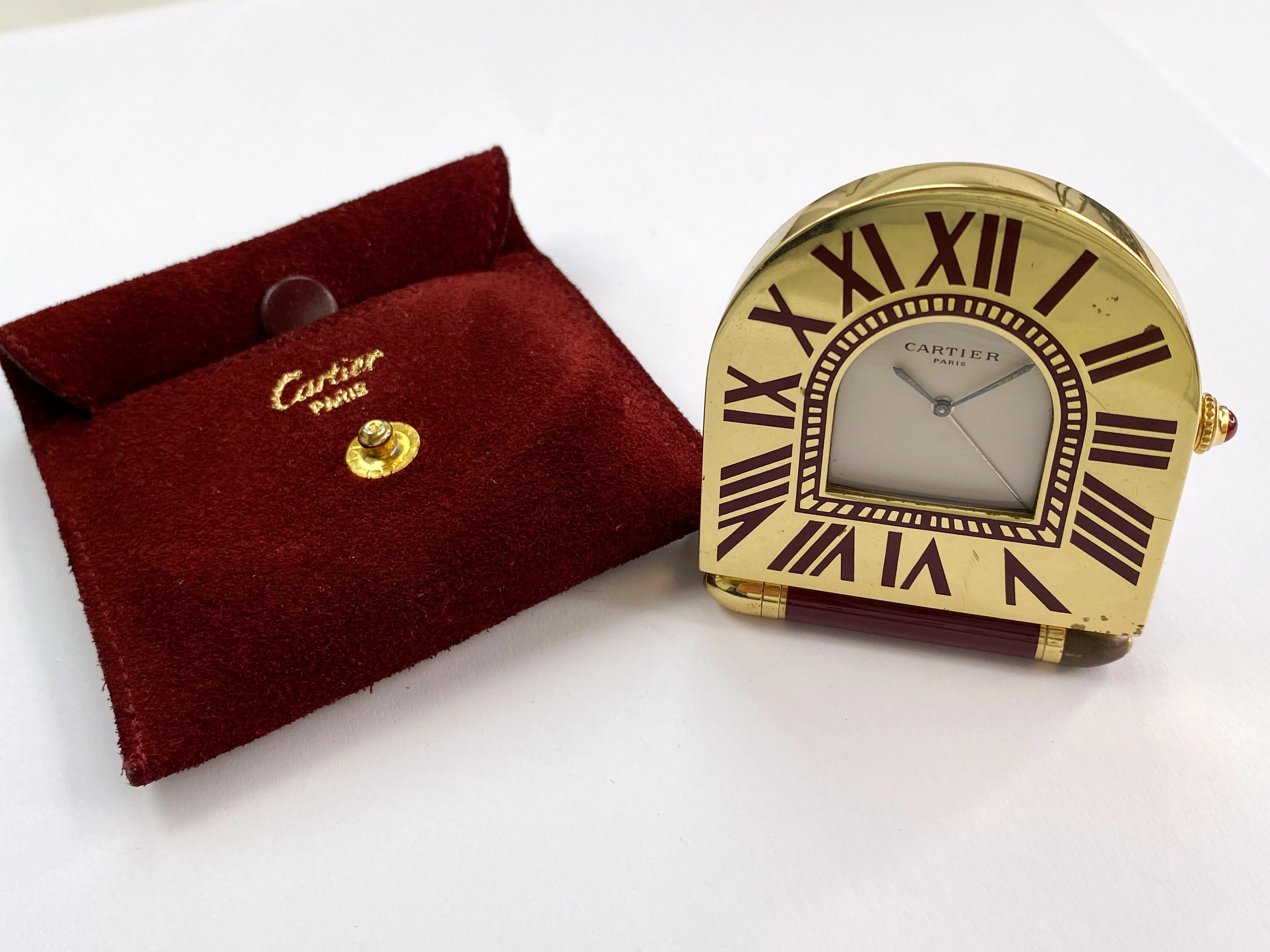 Cartier Tischuhr Table Clock Red Bordeaux 57 x 50mm Travel Clock Reisewecker