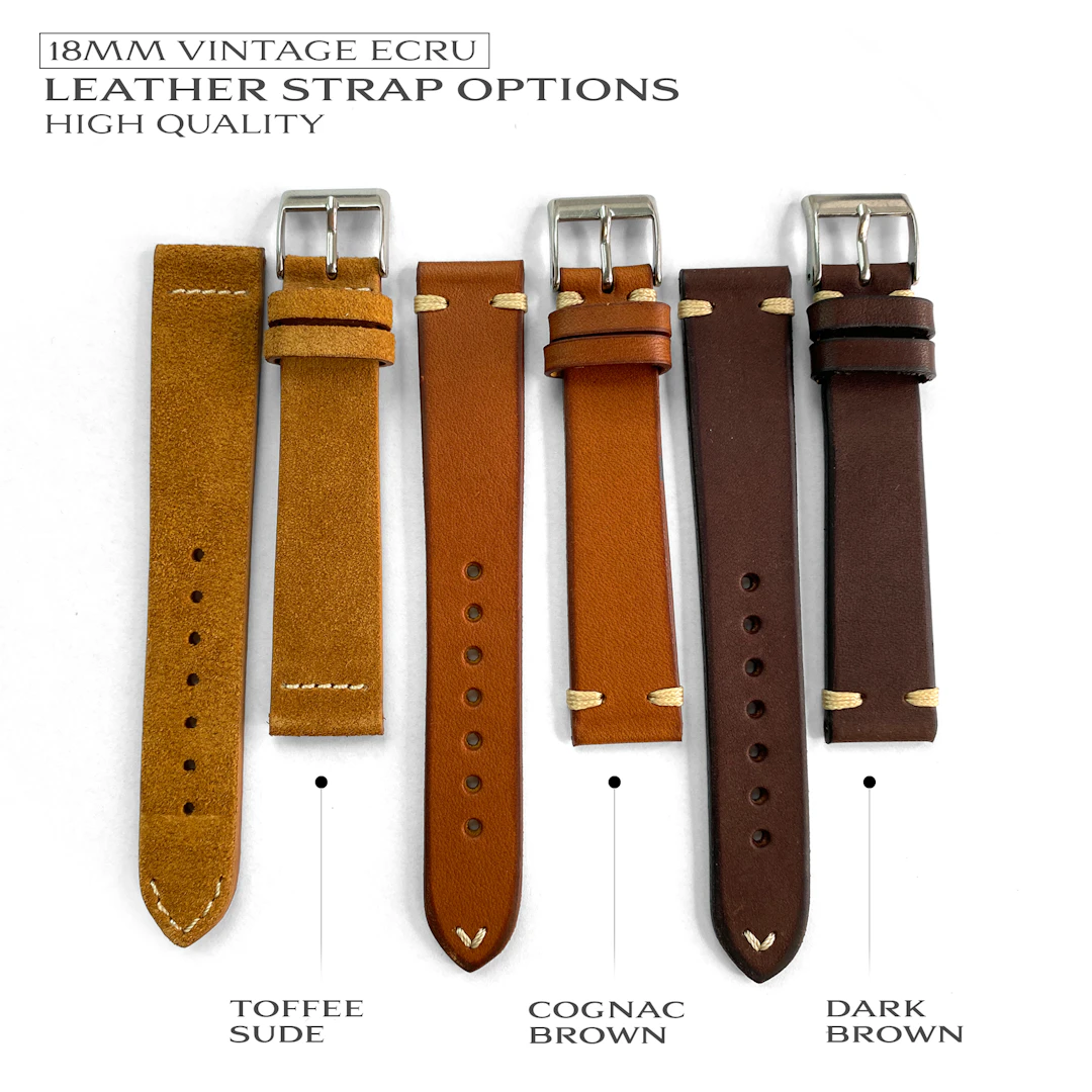 18mm Vintage Ecru Leather Strap – Handmade & High Quality