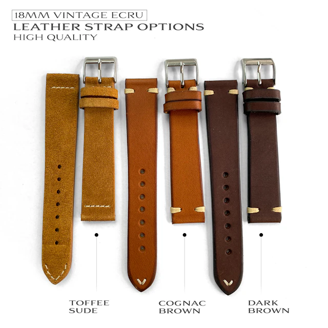 18mm Vintage Ecru Leather Strap – Handmade & High Quality