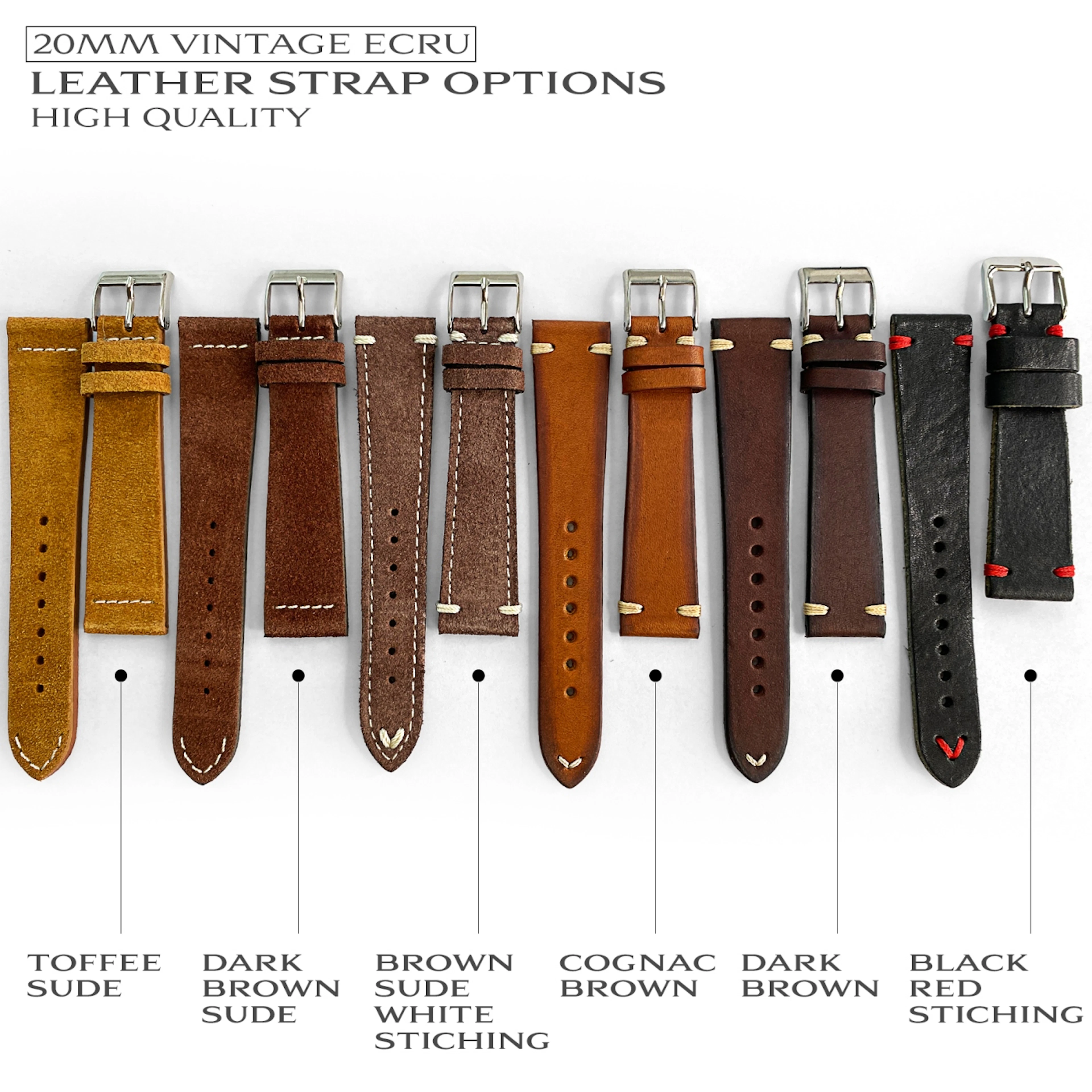 20mm Vintage Ecru Leather Strap – Handmade & High Quality