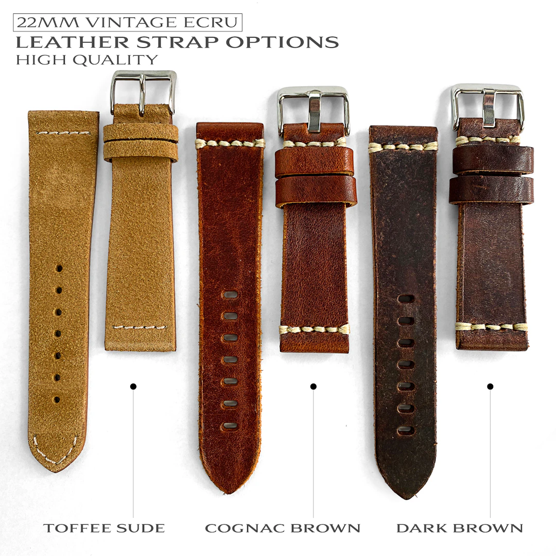 22mm Vintage Ecru Leather Strap – Handmade & High Quality