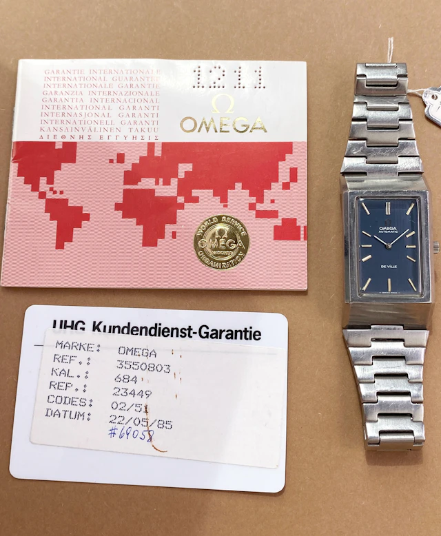 Omega De Ville Tank Blue Linen Dial PAPERS 155007