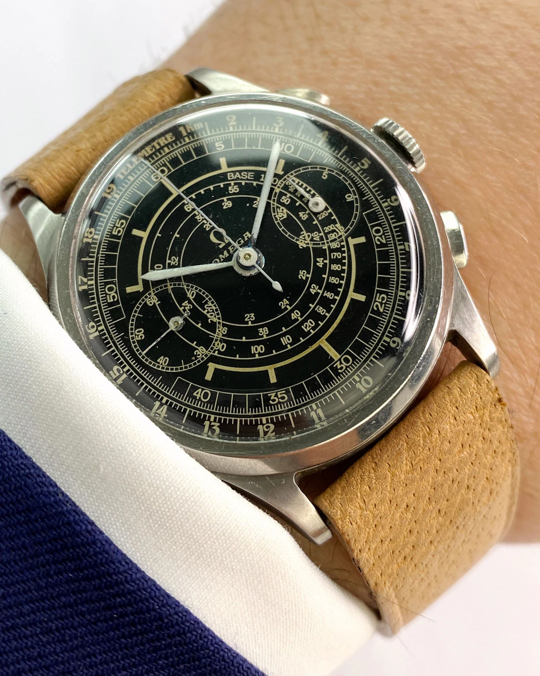 Serviced Omega Vintage 33.3 Chronograph Black Restord Sector Dial 38mm