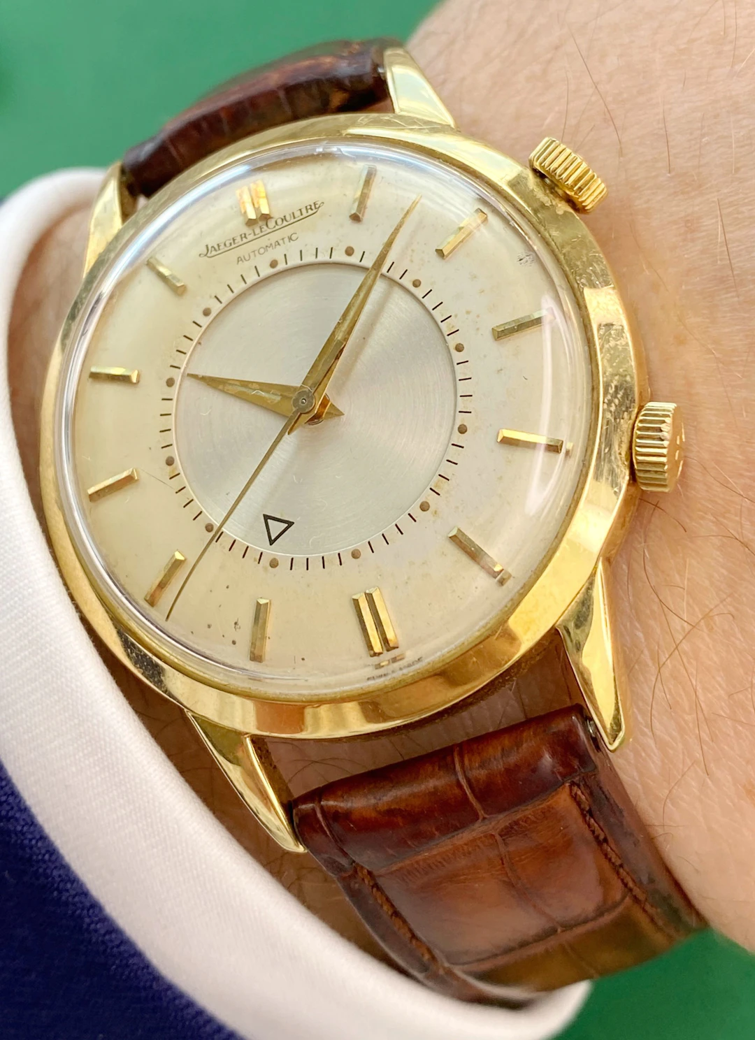 Jaeger LeCoultre 37mm Memovox Big Bumper Wrist Alarm Solid Gold Vintage