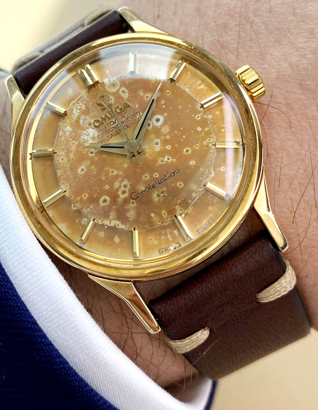 Serviced Omega Constellation 14ct Solid Gold Pie Pan Automatic Tropical 167005