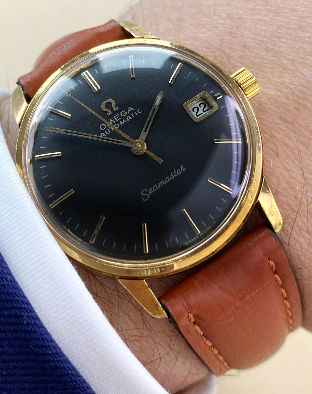 Serviced Omega Seamaster Vintage Automatic Automatik Black Restored Dial 166037