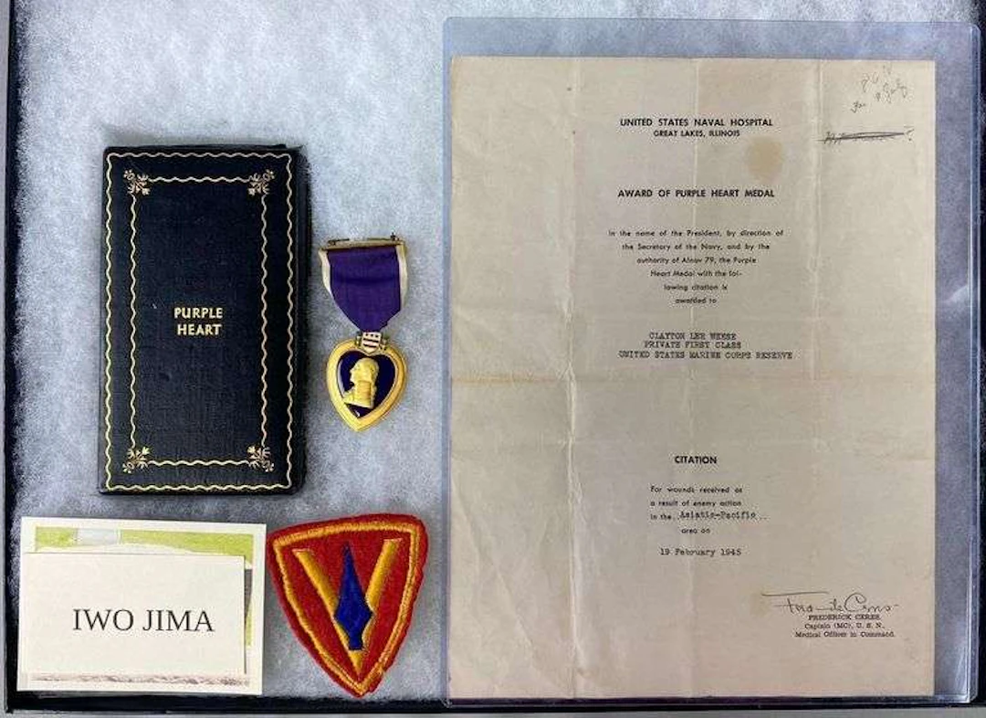 Named WW2 Iwo Jima Purple Heart Medal and More
