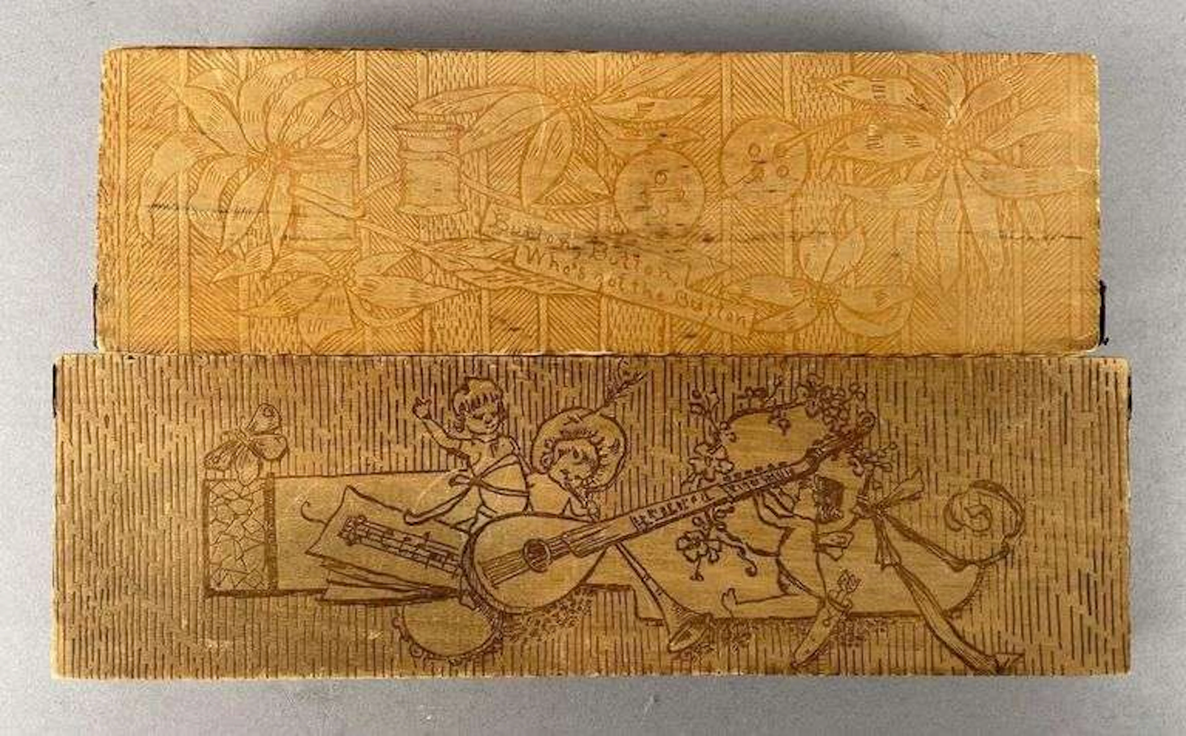 Group of 2 Vintage Wood Pyrography Boxes