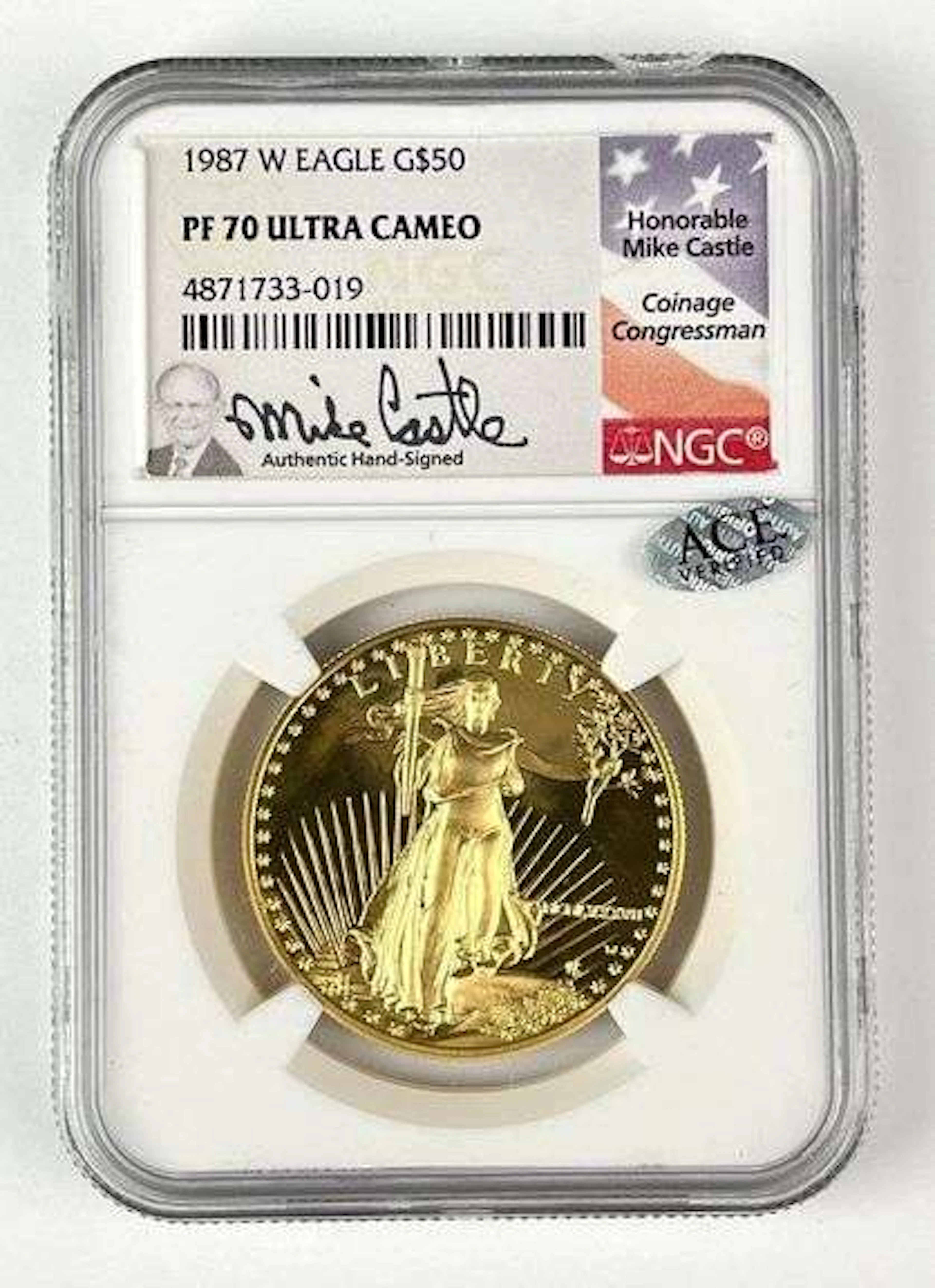 1987 W US $50 American Gold Eagle 1 oz Fine Gold Coin NGC PF70 Ultra Cameo