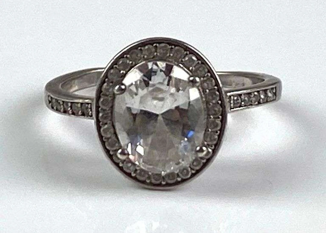 Signed Sterling Silver Rhinestone Ring