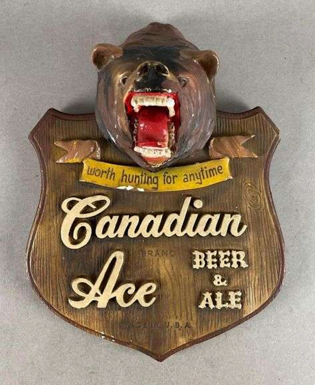 Vintage Canadian Ace Beer and Ale Chalk Bear Advertising Sign