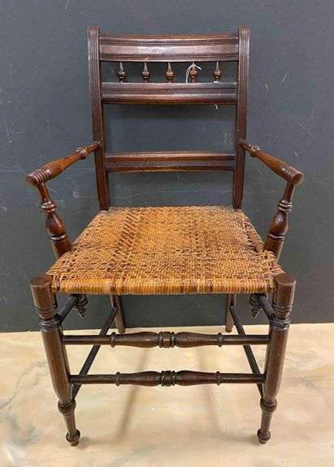 Antique Spindle Woven Rush Chair