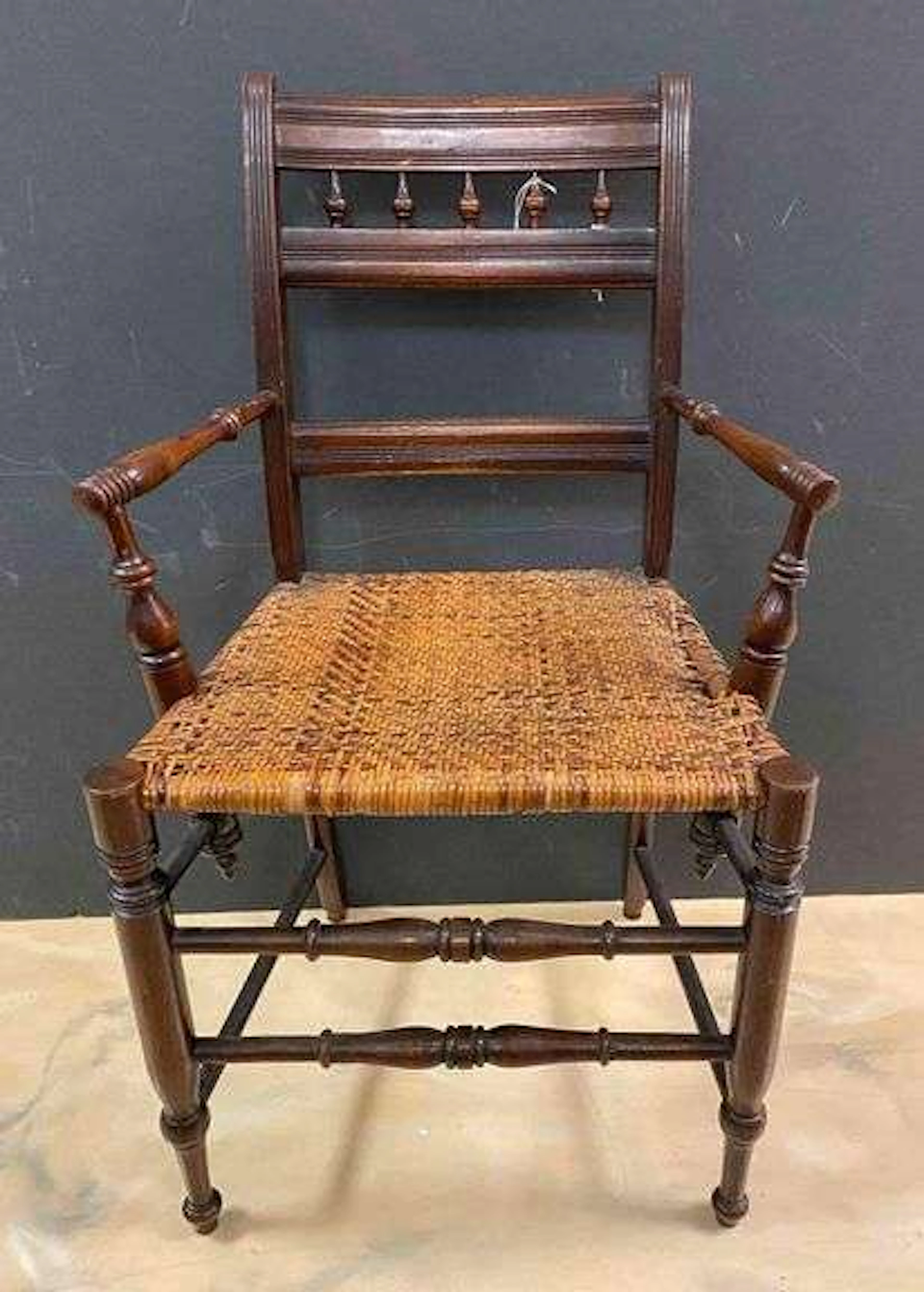 Antique Spindle Woven Rush Chair
