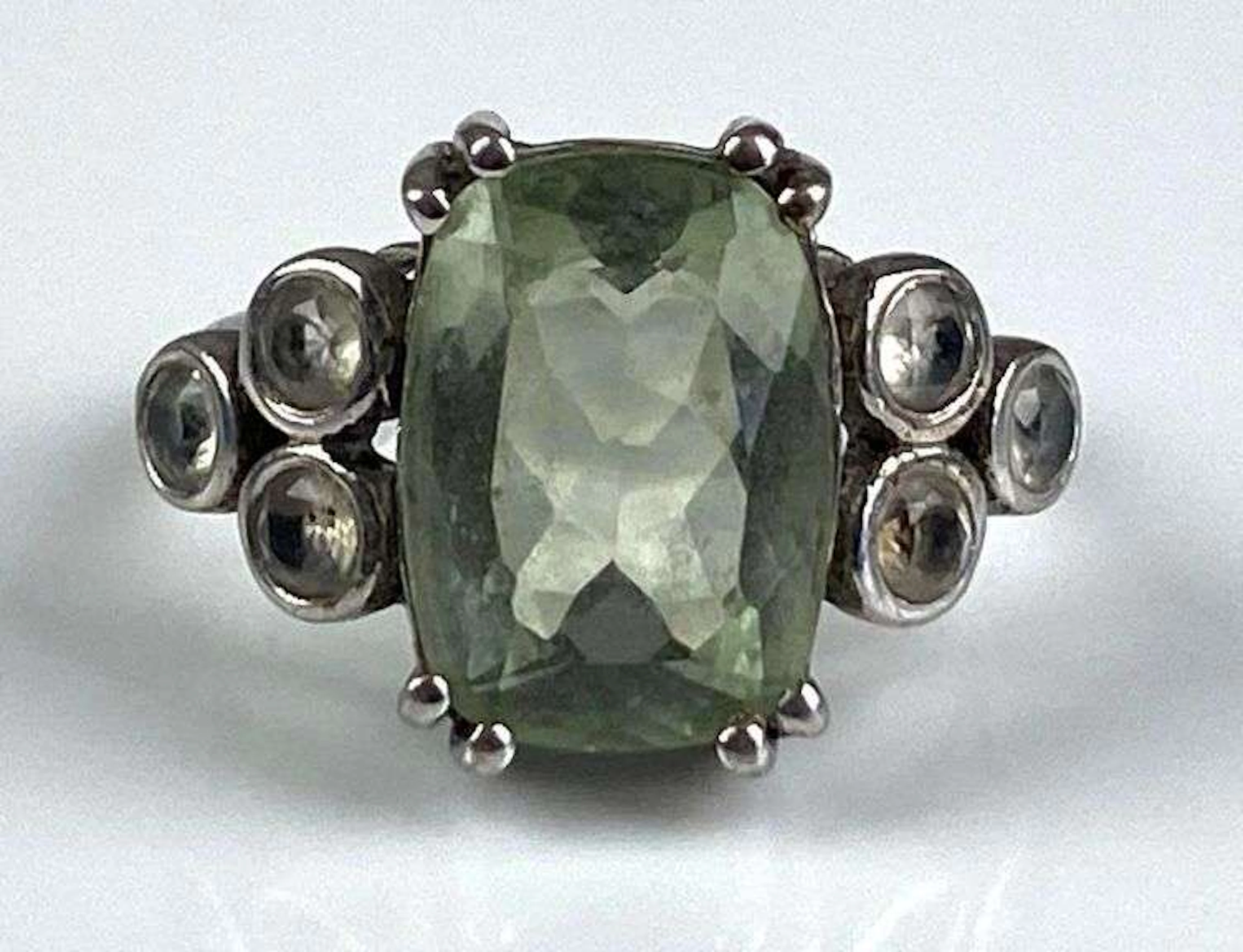 Signed Sterling Silver Green and White Topaz Ring