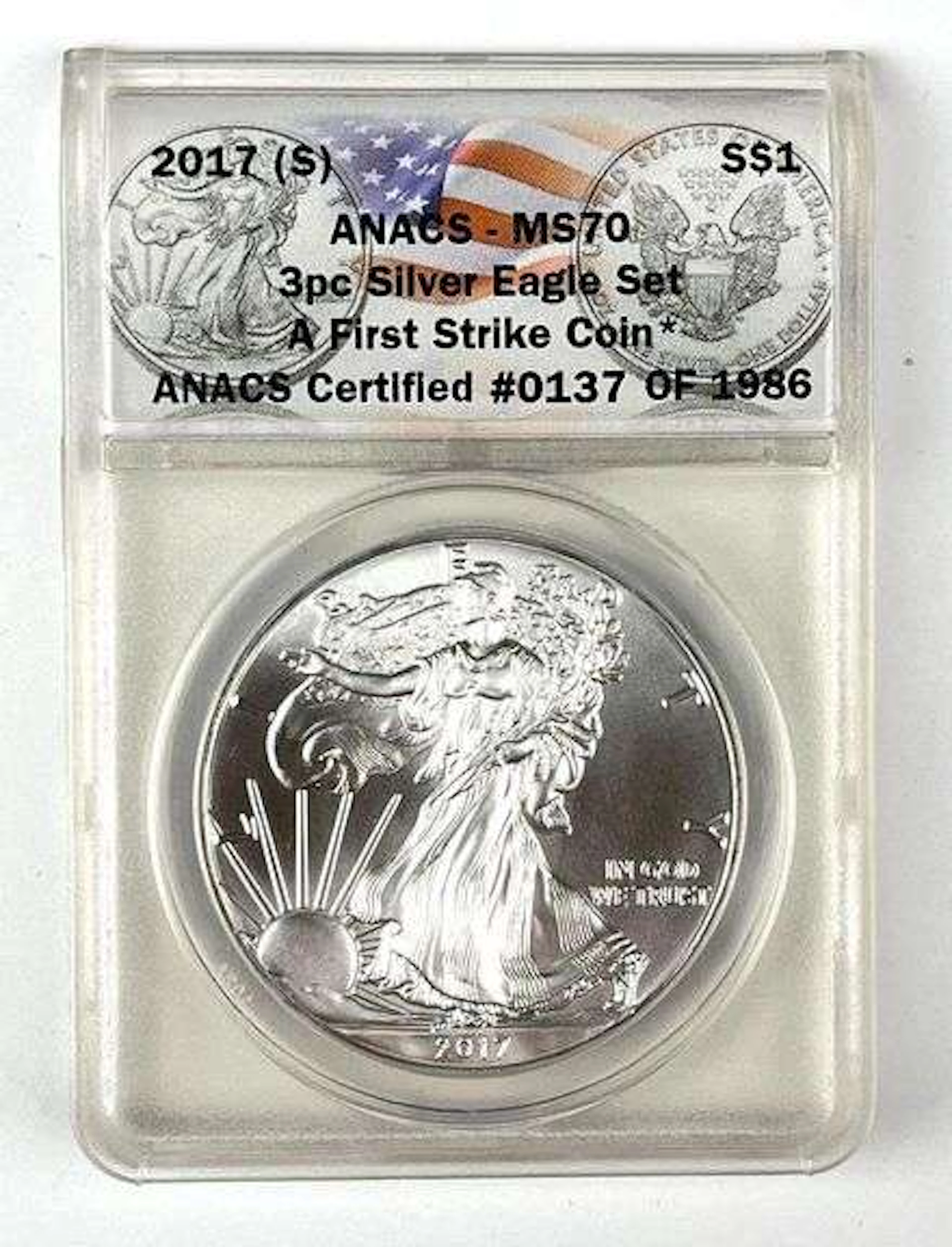 2017 S US $1 American Silver Eagle 1 oz Fine Silver Coin ANACS MS70