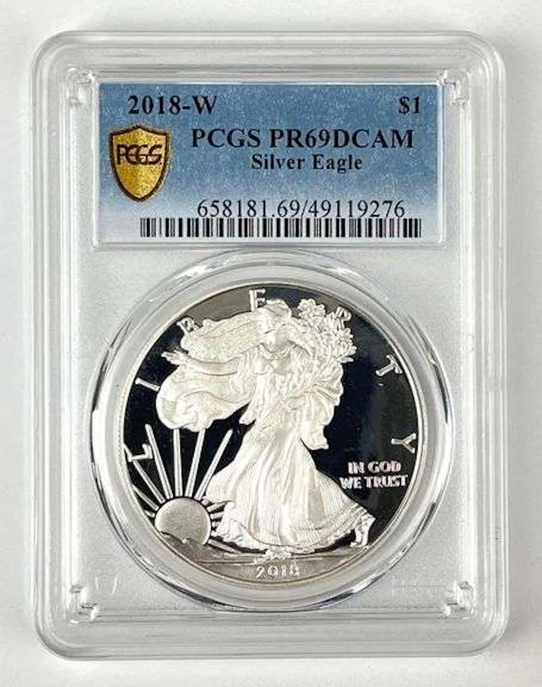 2018 W US $1 American Silver Eagle 1 oz Fine Silver Coin PCGS PR69 DCAM