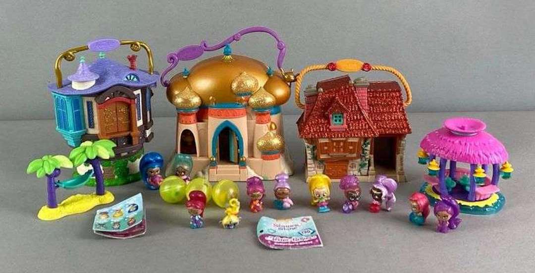 Group of Mattel Teenie Genies Toy Figurines and Disney Playsets