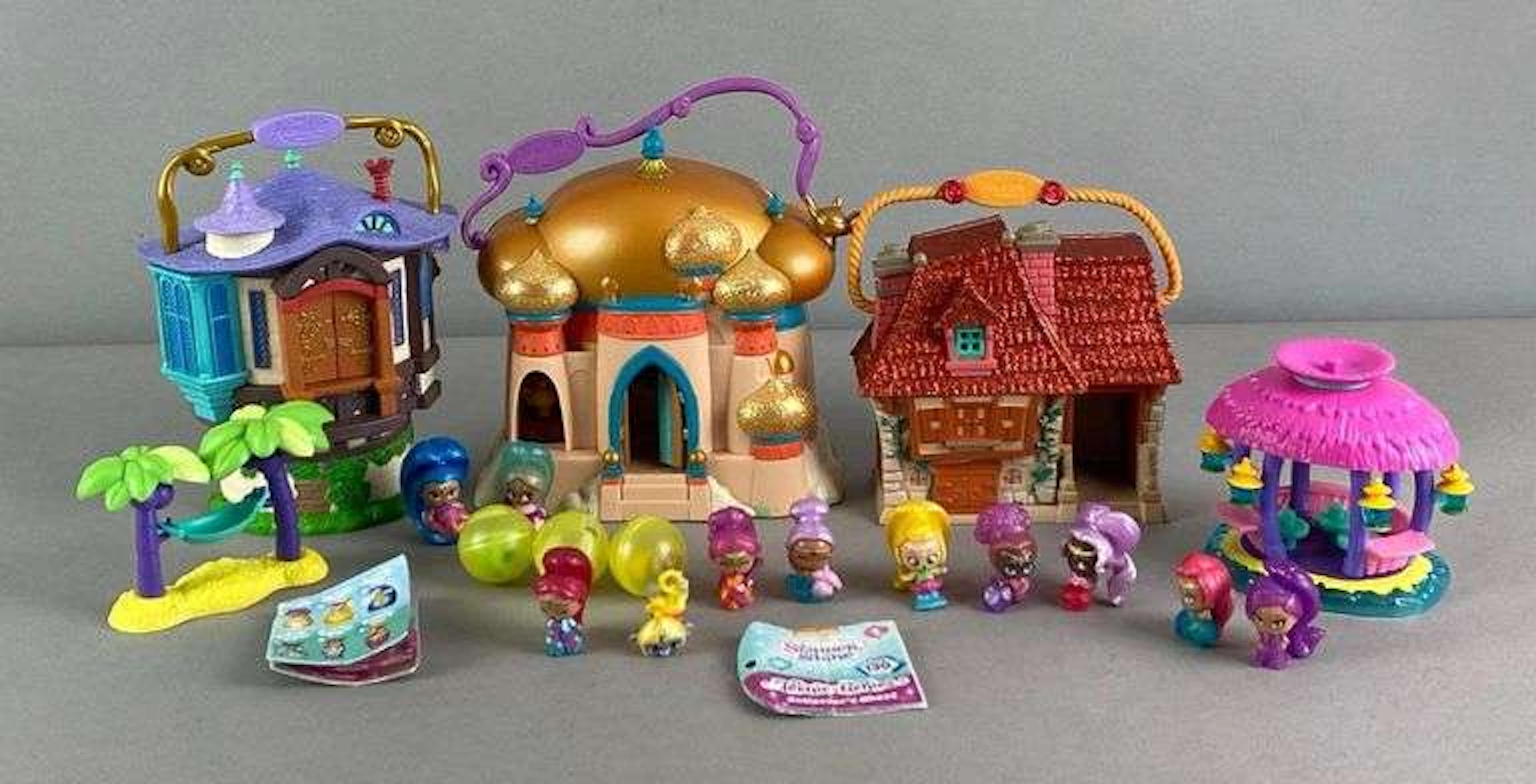 Group of Mattel Teenie Genies Toy Figurines and Disney Playsets