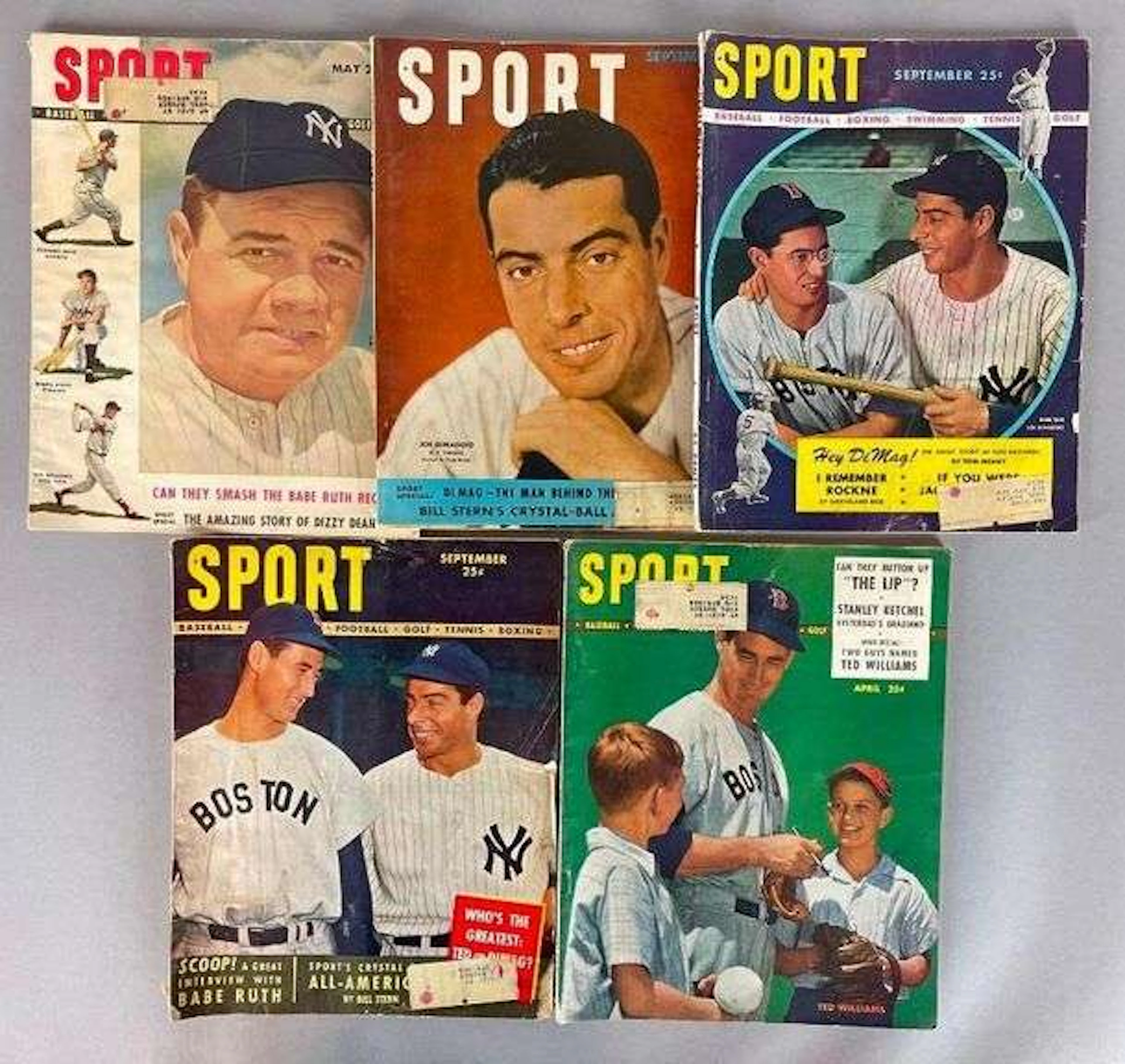 5 - 1947 - 49 Sport Magazines with Babe Ruth, Joe DiMaggio, and Ted
