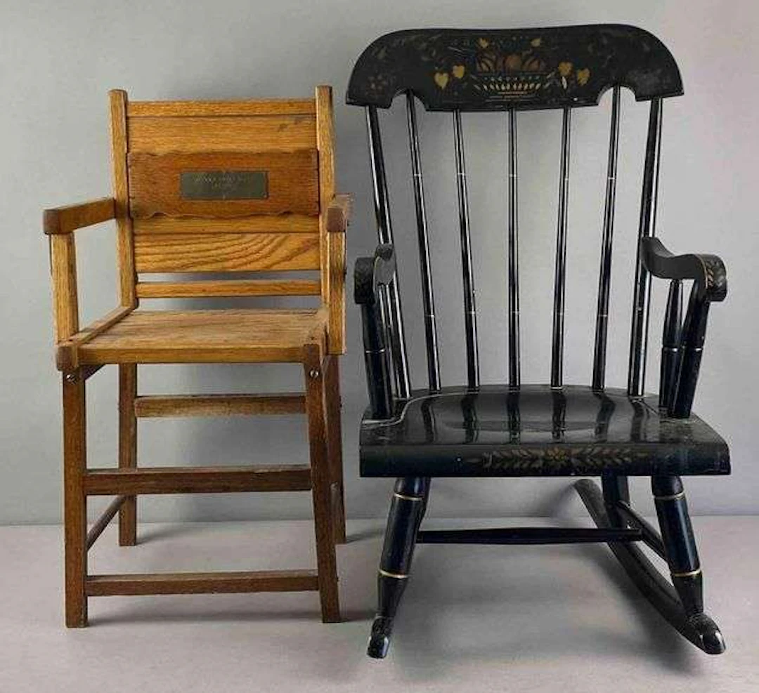 Group or 2 Vintage Wood Childrens Chairs
