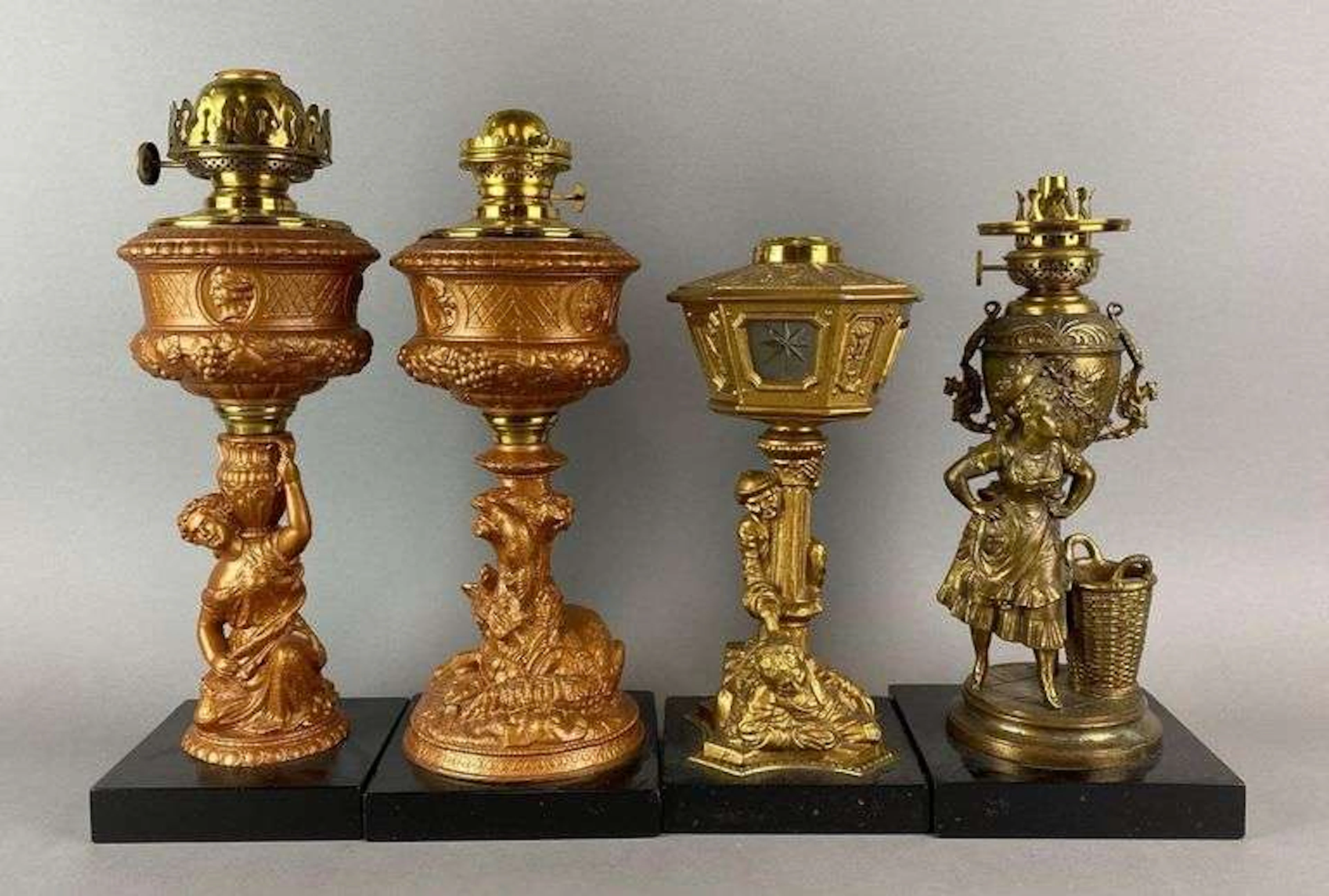 Group of 4 Antique Victorian Figural Oil Lamps