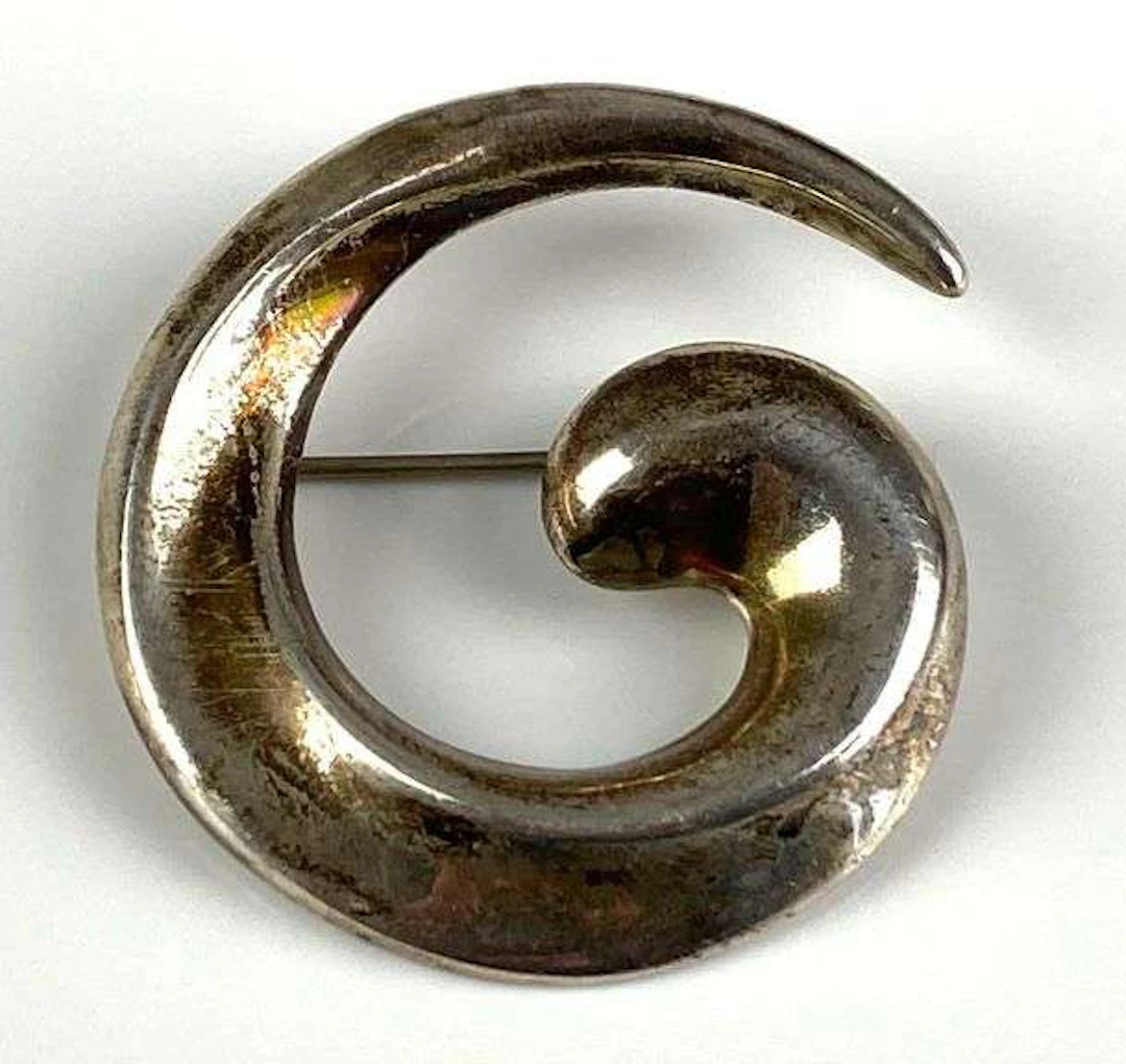 MWS Signed Sterling Silver Swirl Brooch