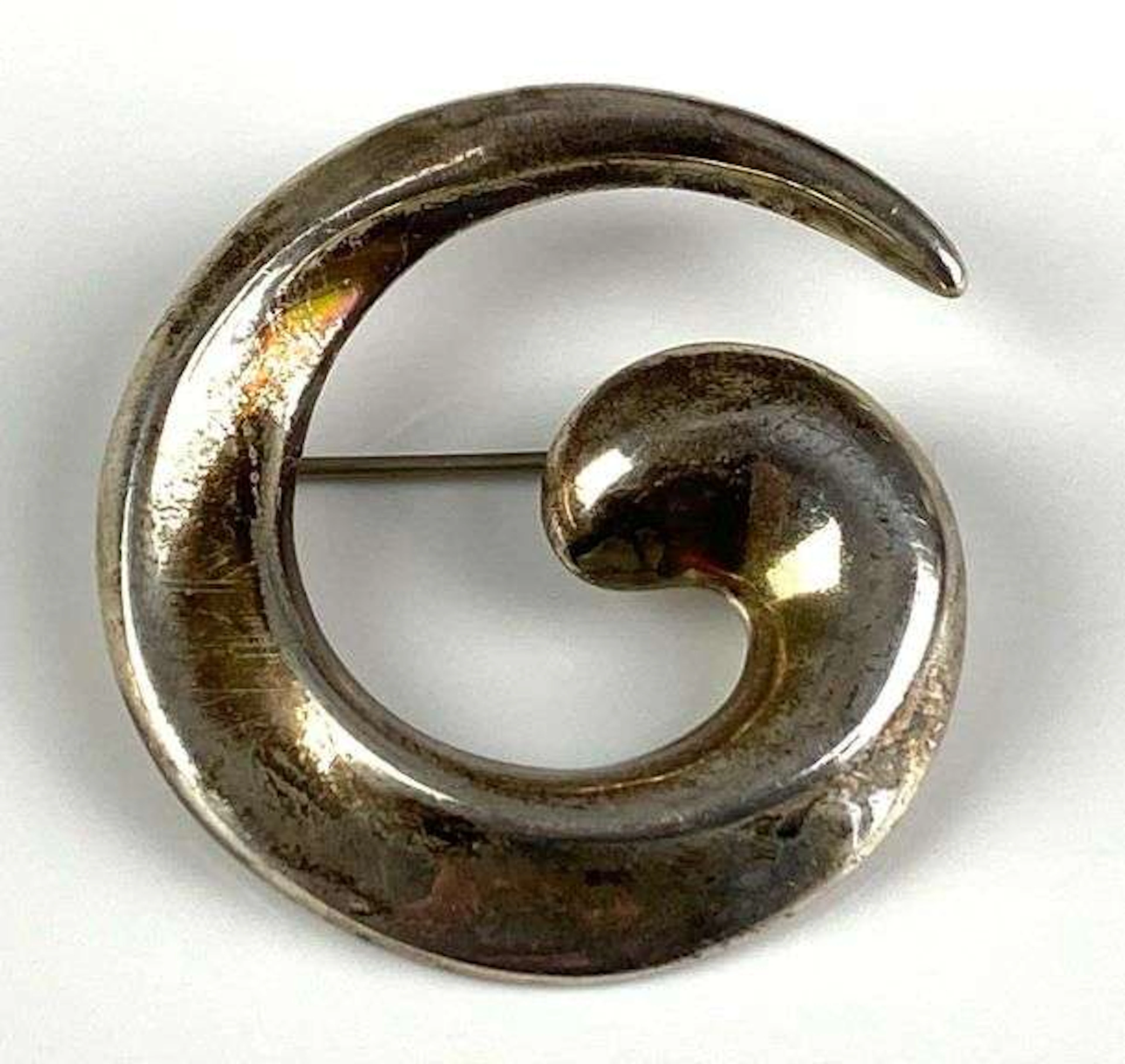 MWS Signed Sterling Silver Swirl Brooch