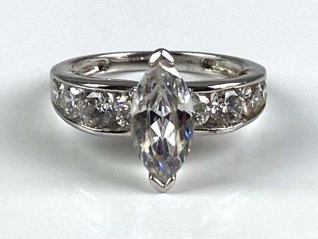 DK Signed Sterling Silver Rhinestone Ring