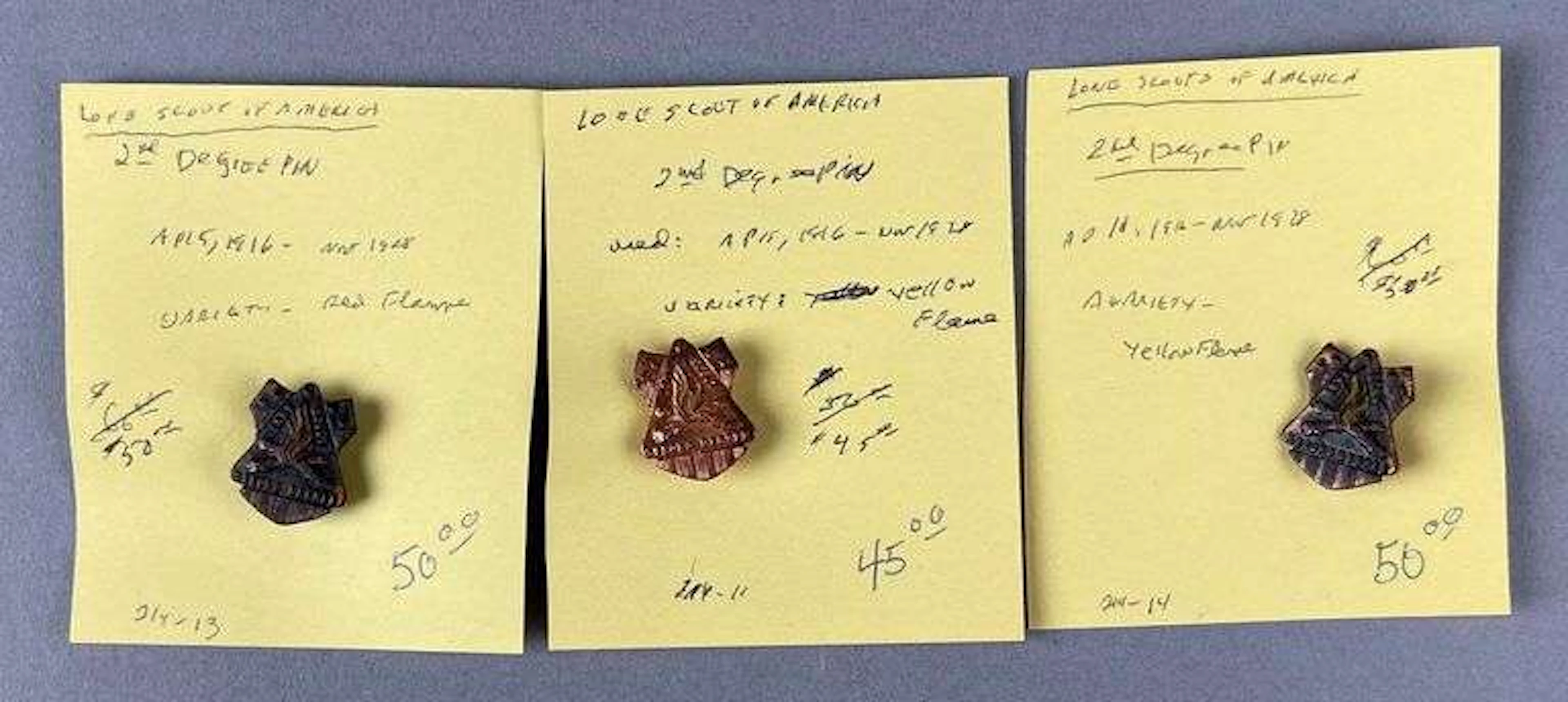 Group of 3 Antique Boy Scouts of America Second Degree Pins