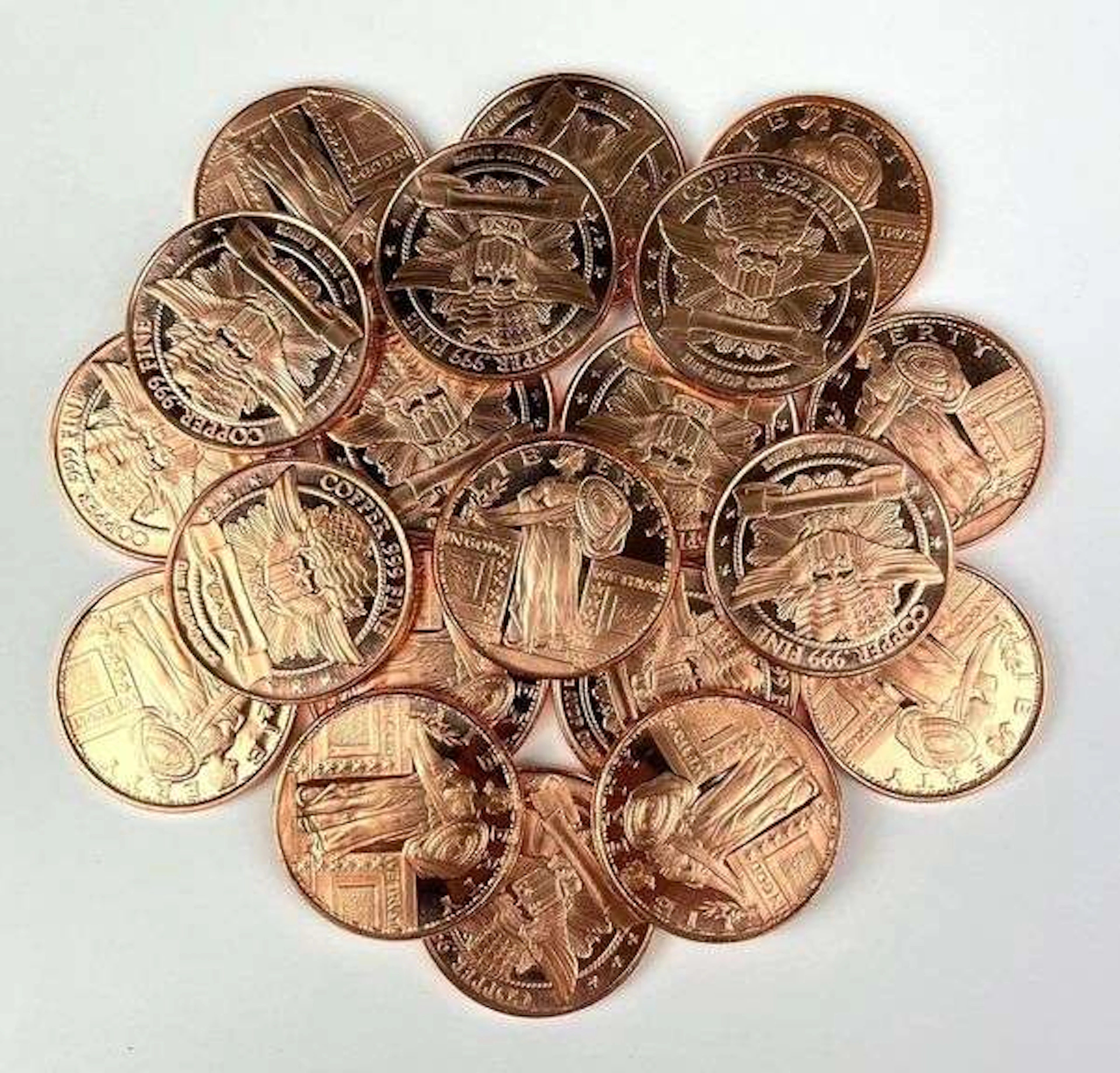Group of 20 Atlas 1 oz .999 Fine Copper Rounds in a Roll