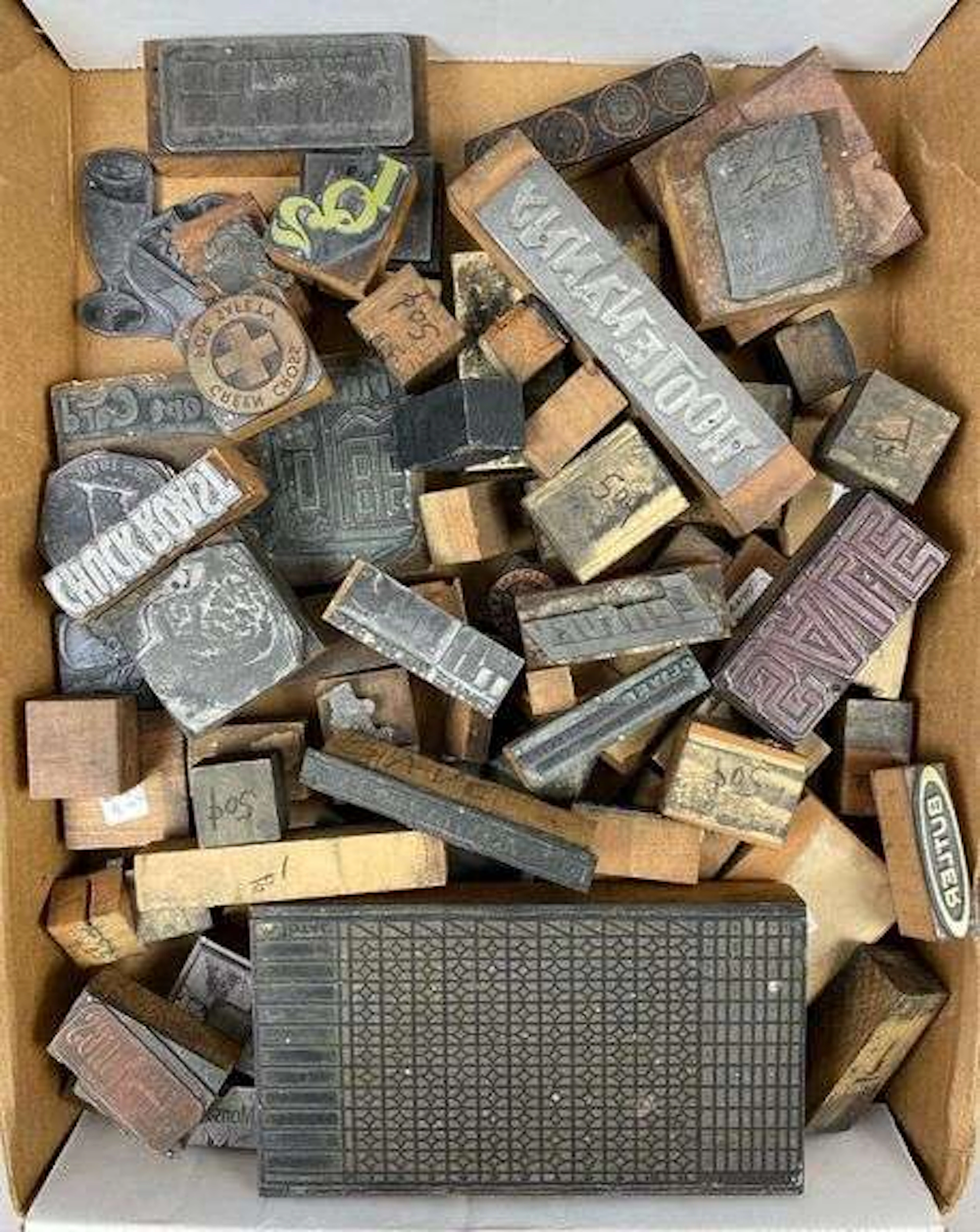 Group of Vintage Quad Cities Letterpress Printing Blocks