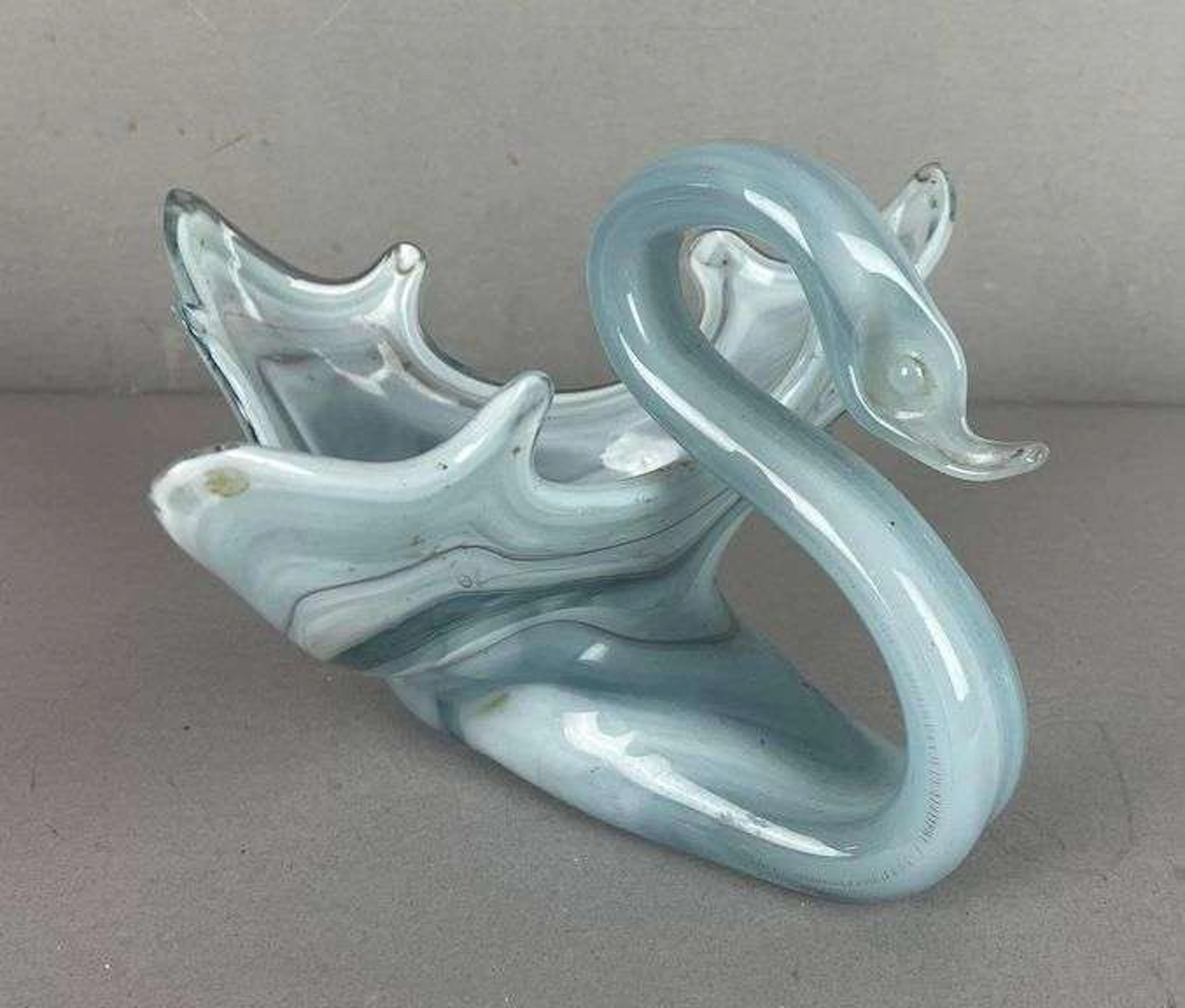 MCM Hand Blown Swirl Glass Swan Bowl