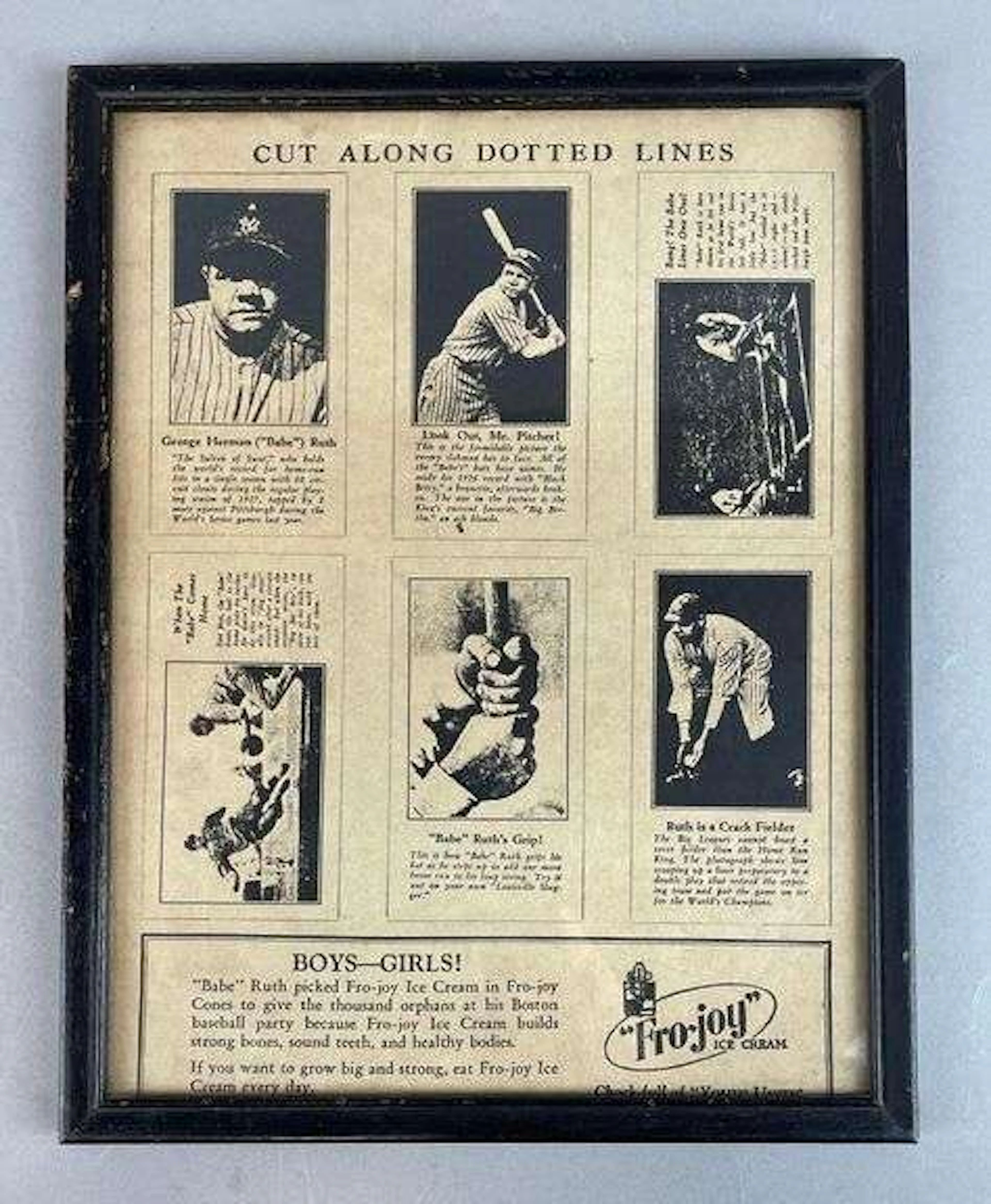 Reproduction Fro-Joy Ice Cream Babe Ruth Cutout Cards