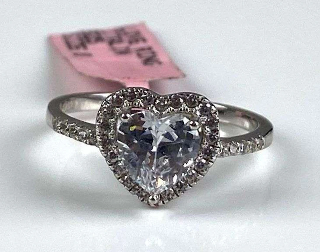 ISA Signed Italian Sterling Silver Rhinestone Heart Ring