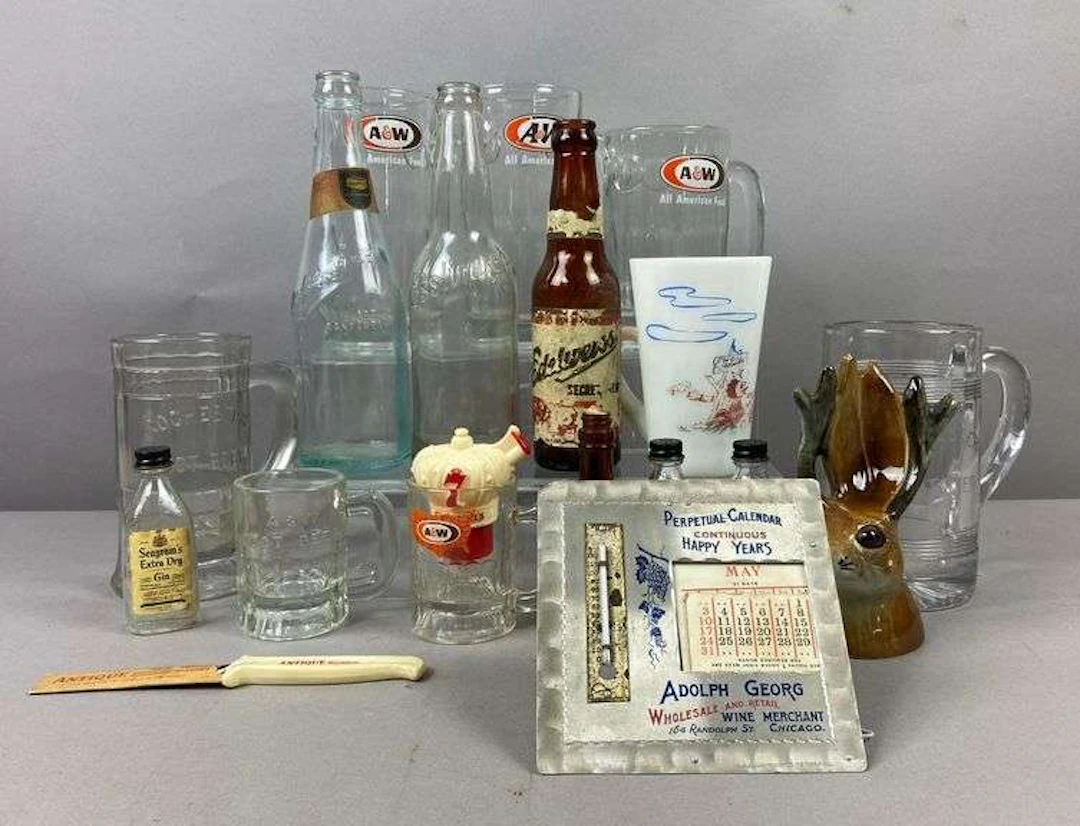 Group of Vintage Glass Bottles and More