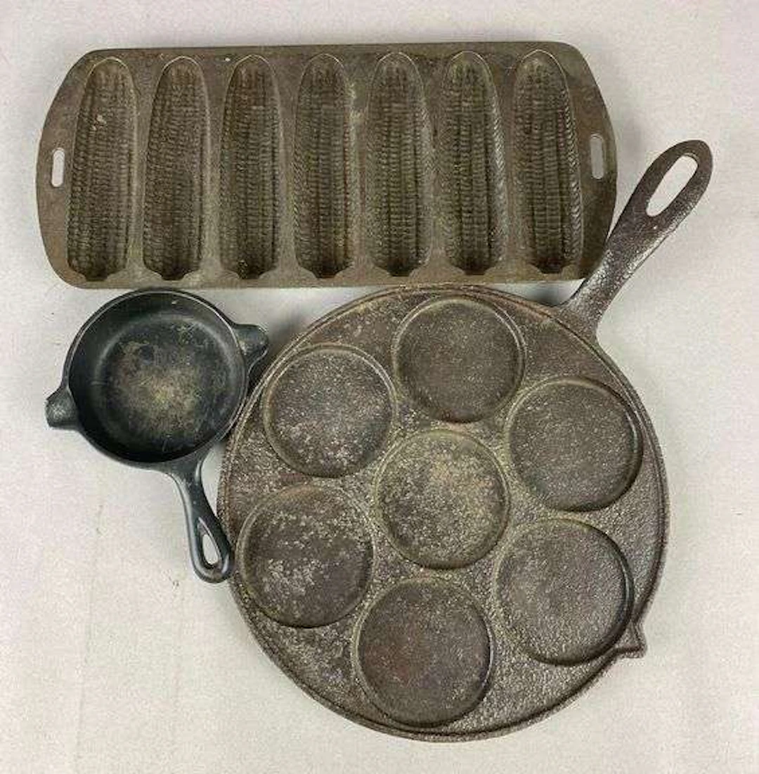 Group of 3 Cast Iron Cooking Pans and More