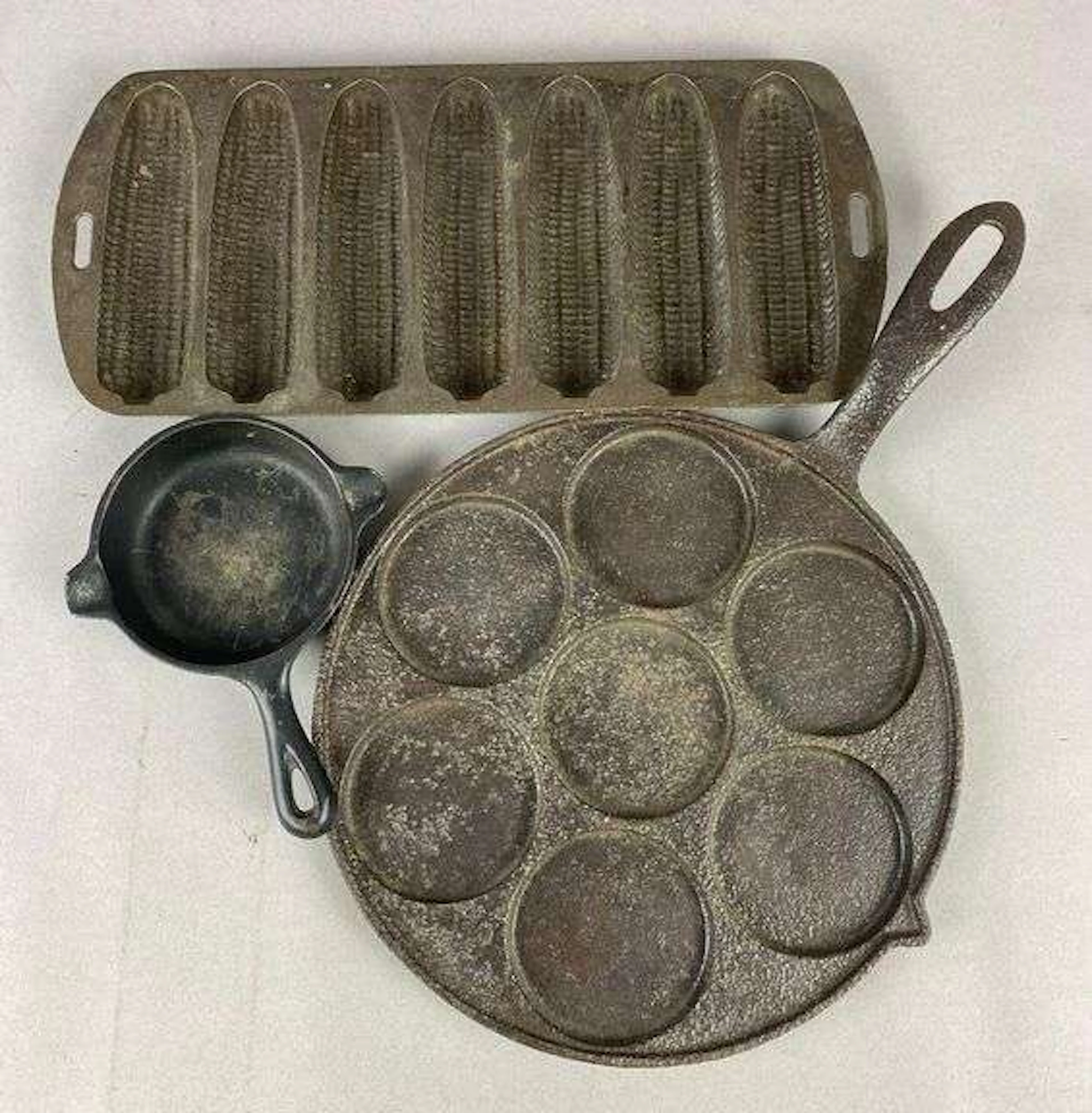 Group of 3 Cast Iron Cooking Pans and More