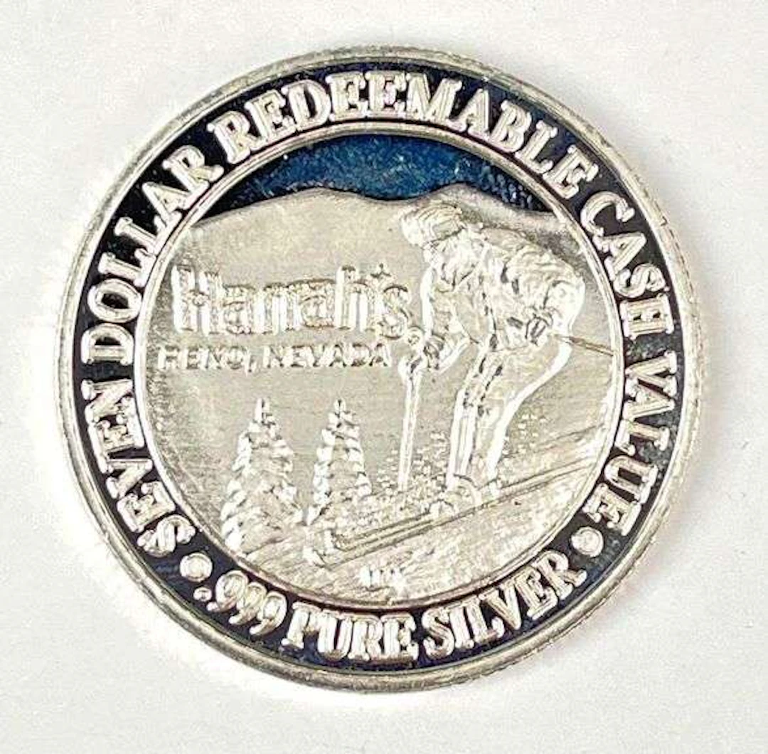 Harrahs Reno, Nevada $7 .65 oz .999 Fine Silver Gaming Token