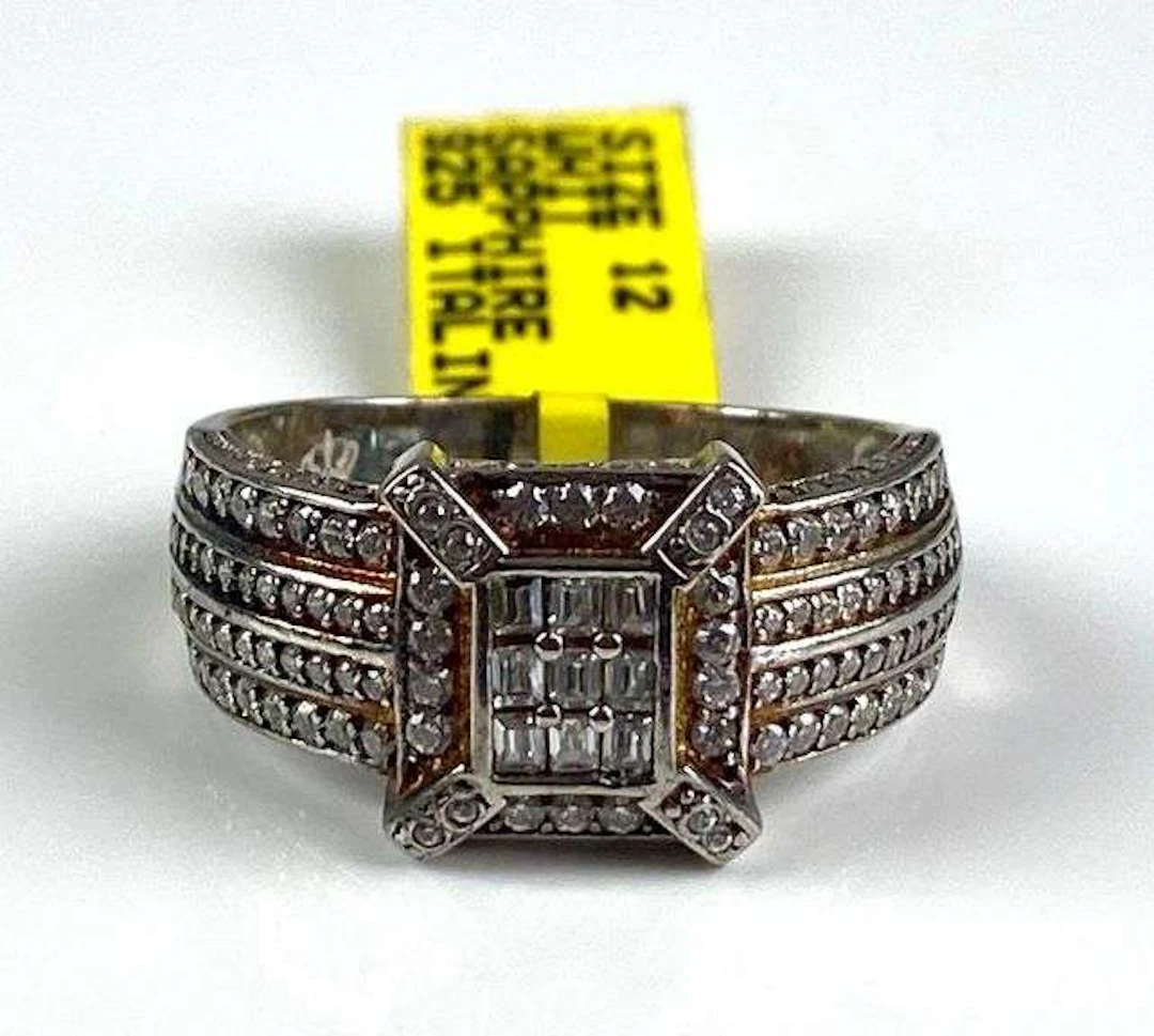 ISA Signed Italian Sterling Silver White Sapphire Cluster Ring