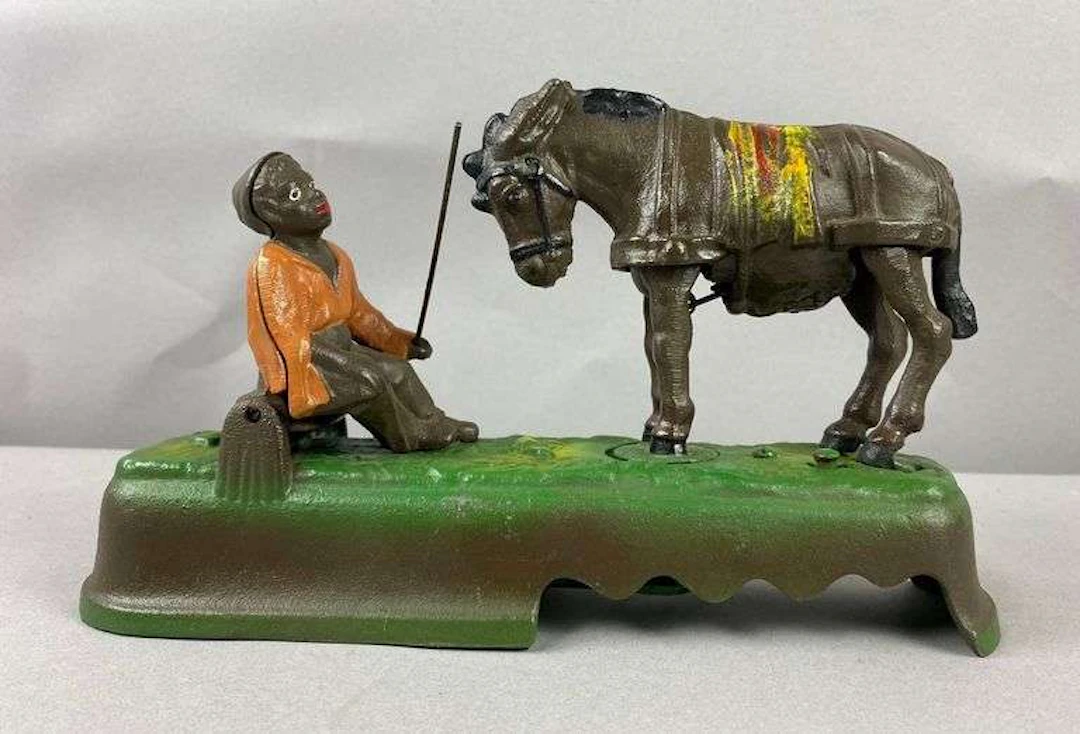 Reproduction Black Americana “Always Did Spise a Mule” Mechanical Coin Bank