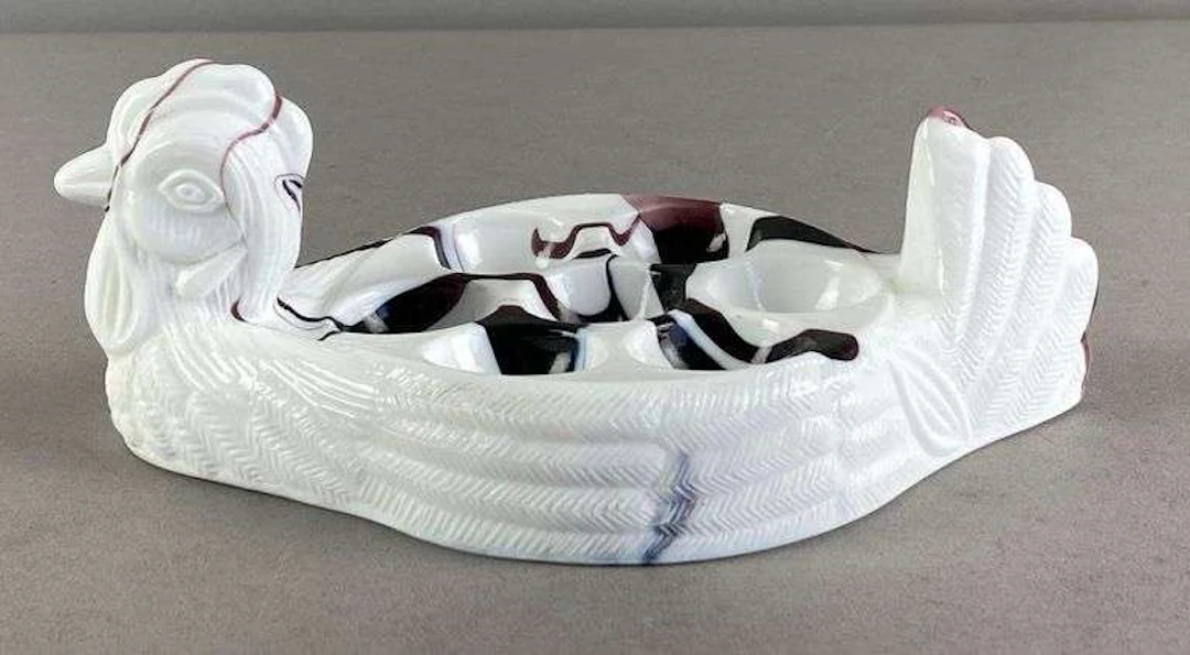 White Purple Marbled Glass Chicken Egg Holder