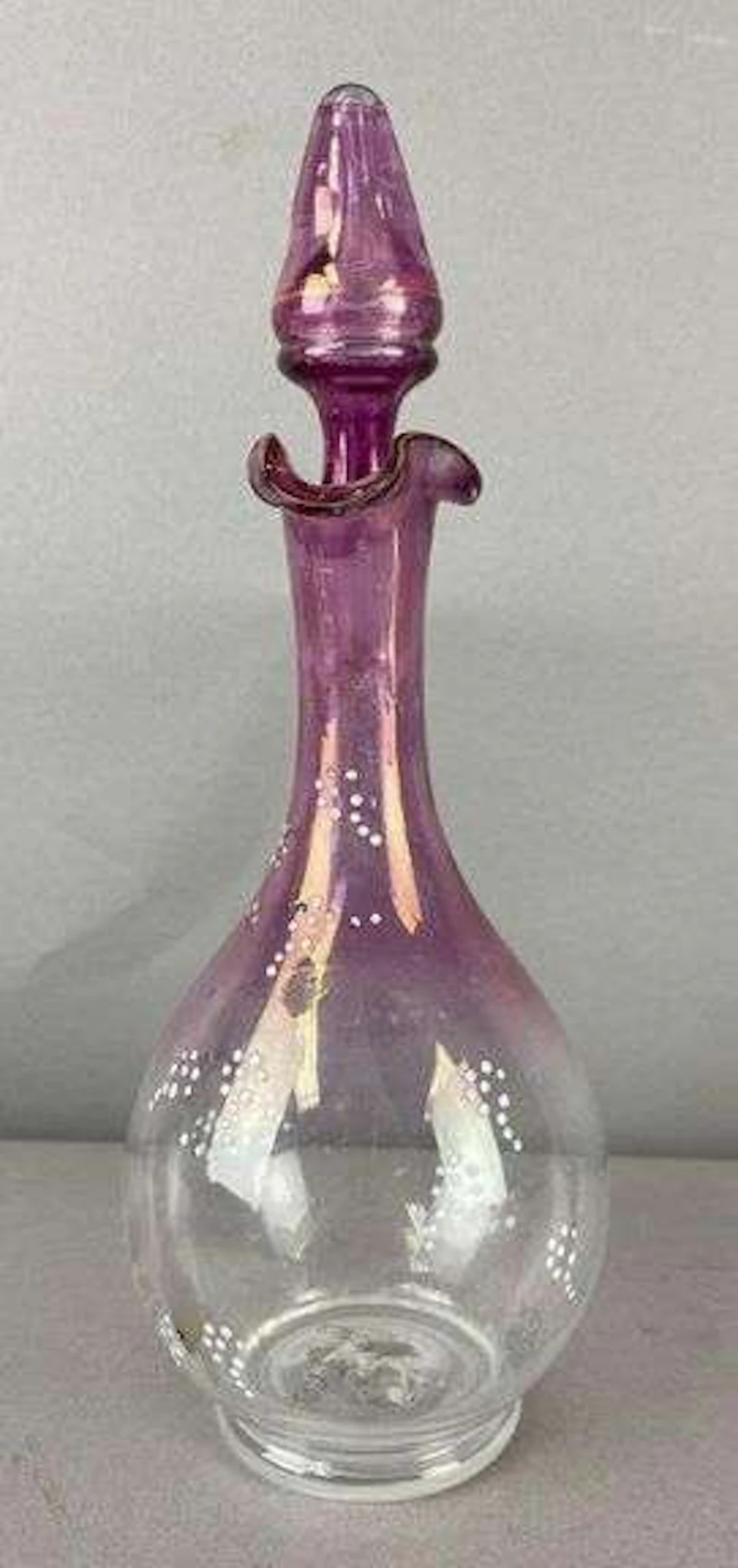 Vintage Hand-Blown Cranberry/Amethyst Glass Decanter