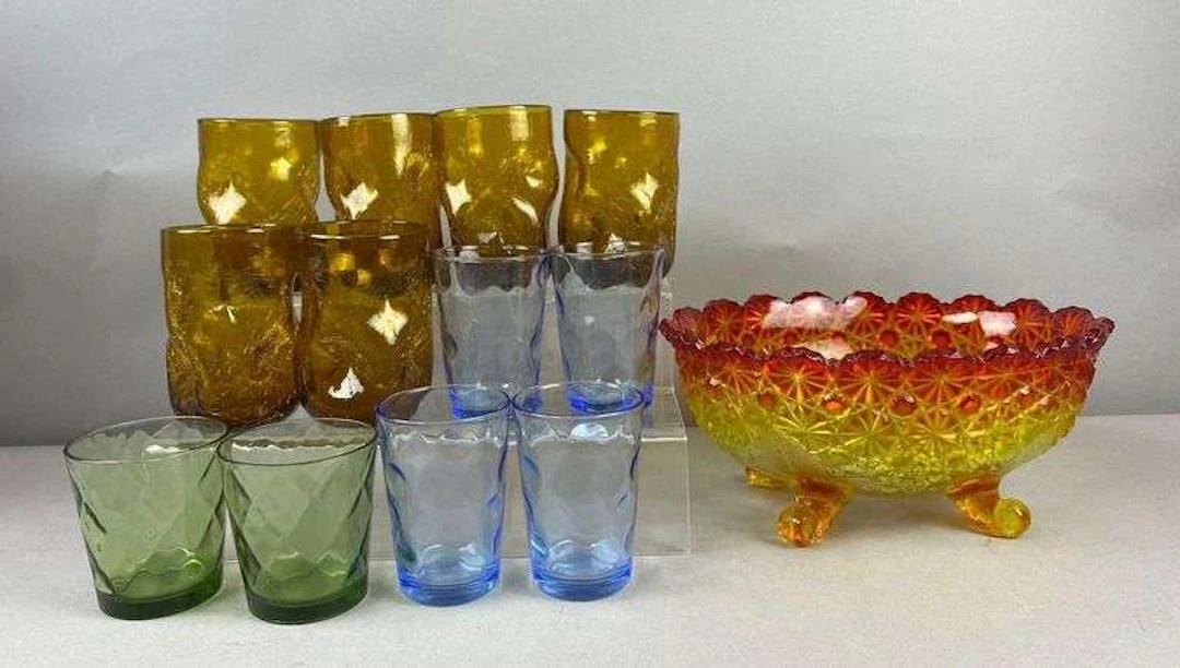 Group of Crackle Glassware and More