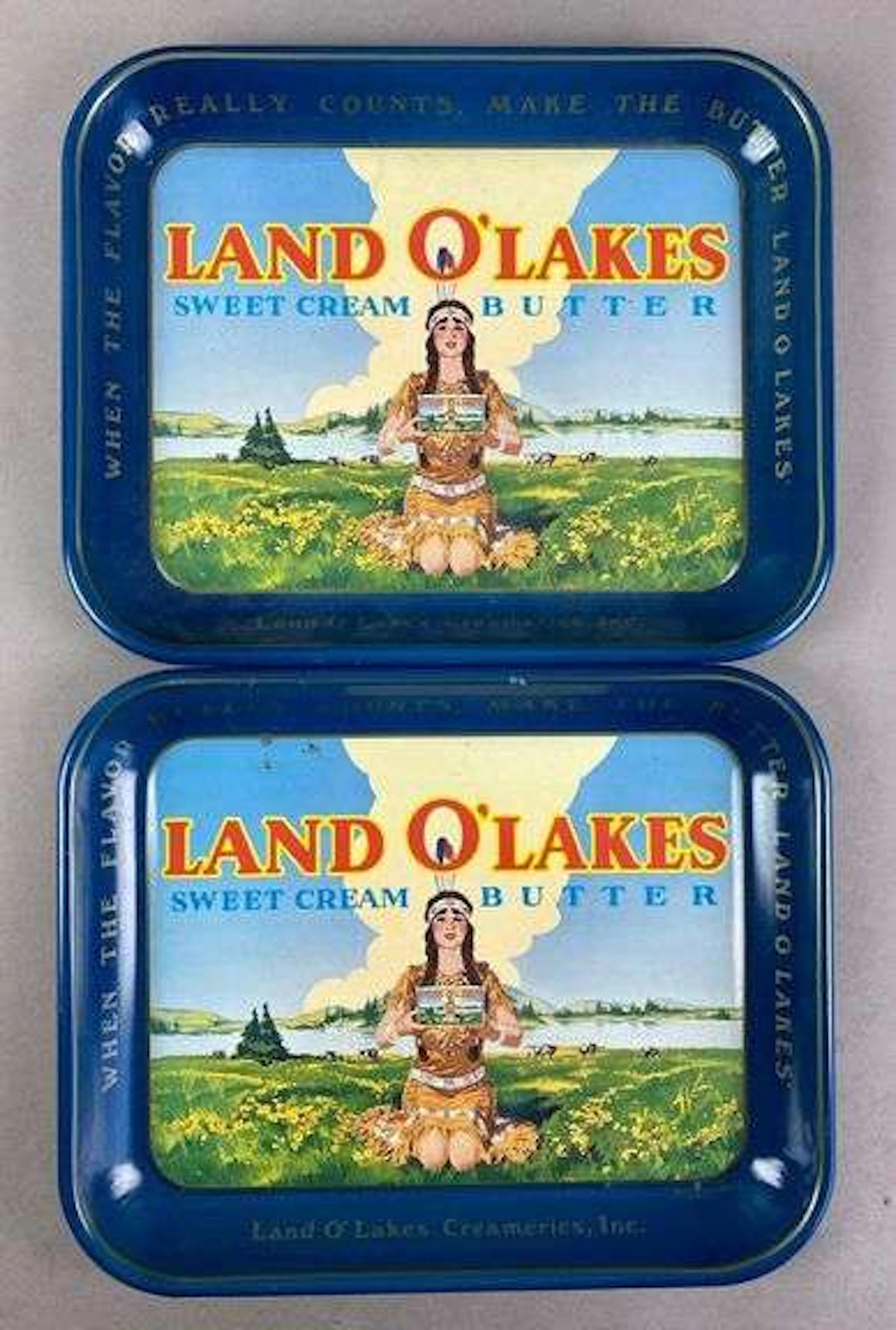 Group of 2 Vintage Land O Lakes Butter Advertising Metal Trays