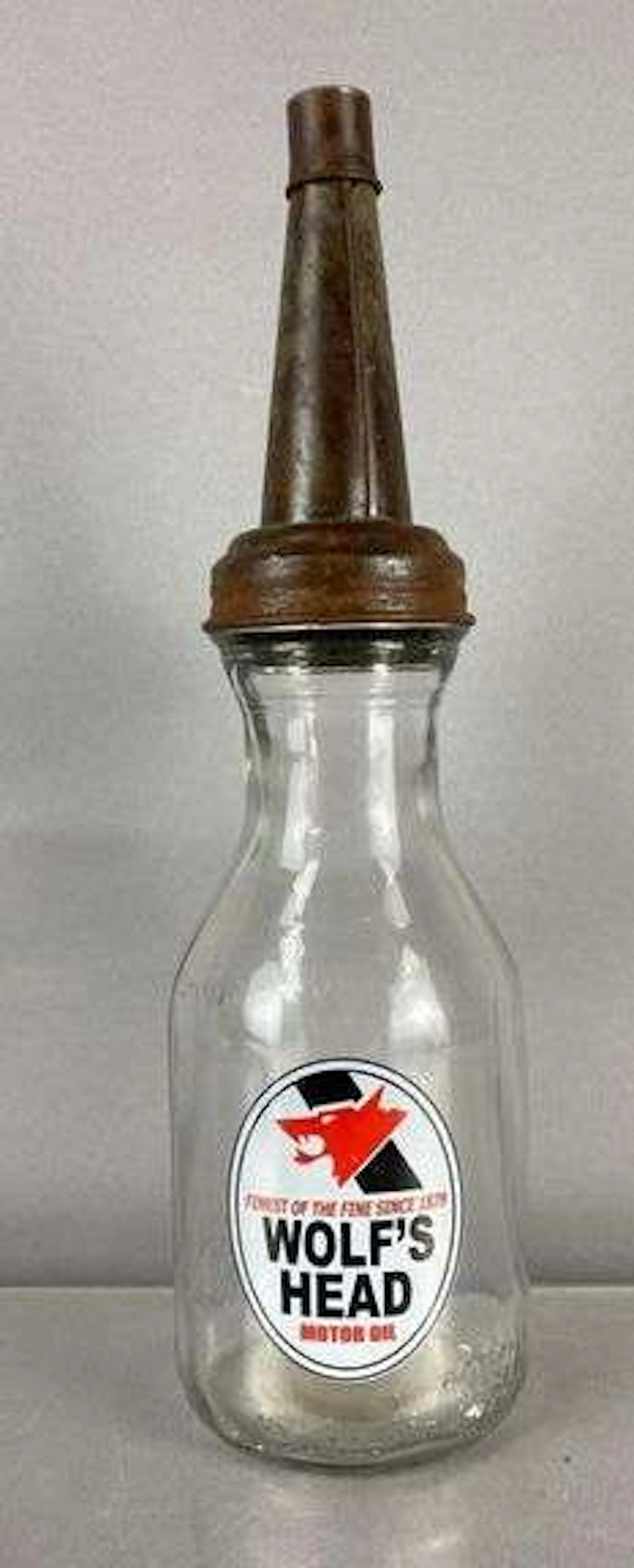 Reproduction Wolf’s Head Motor Oil Glass 1 Quart Bottle