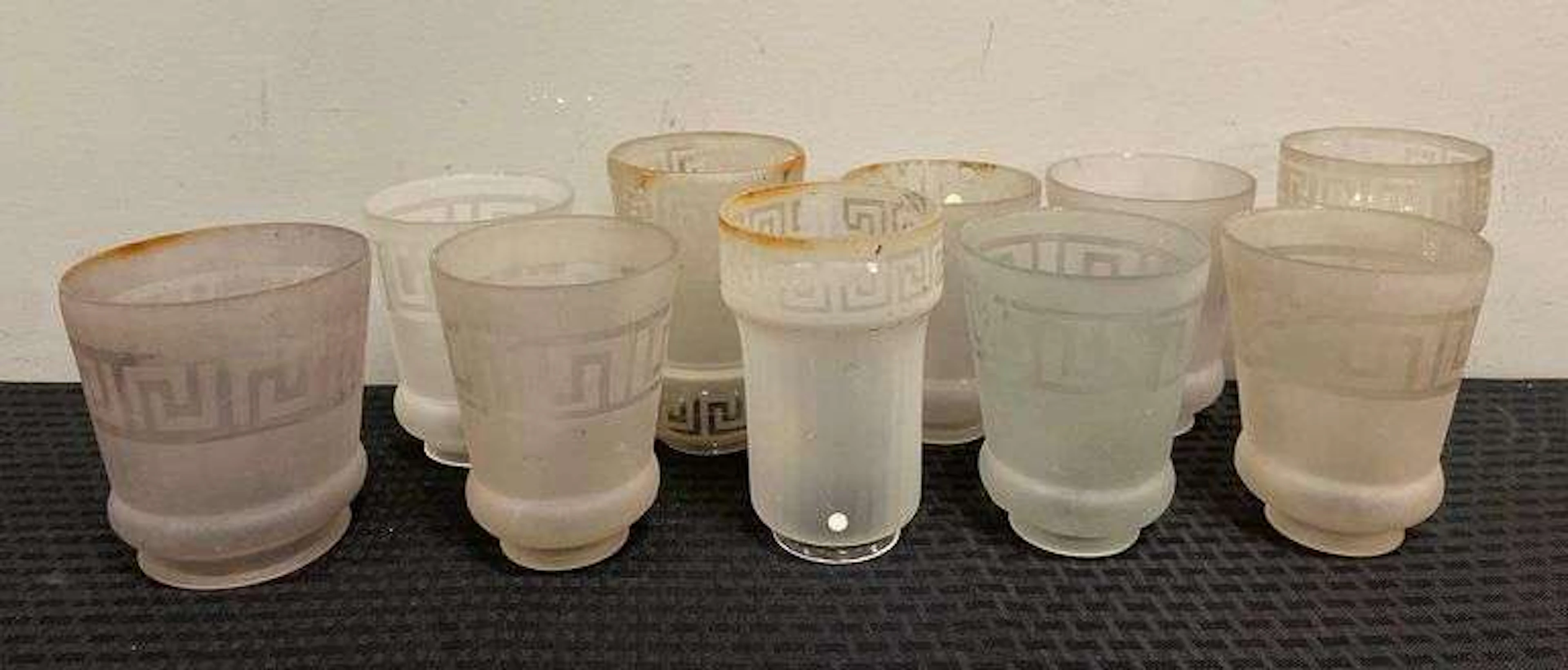 Group of Antique Geometric Frosted Glass Lamp Shades