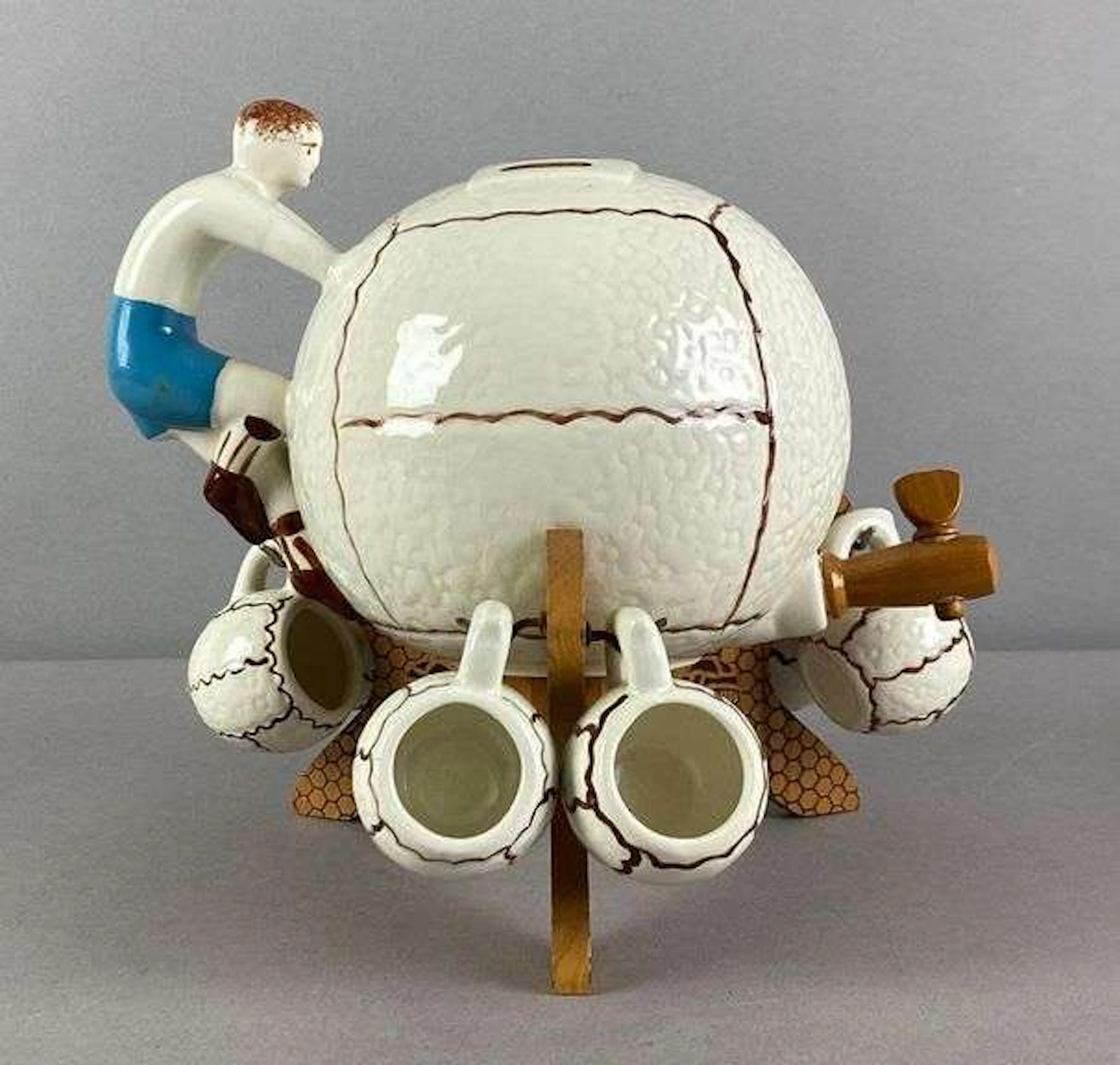 Vintage German Football Decanter and Cordials Porcelain Set