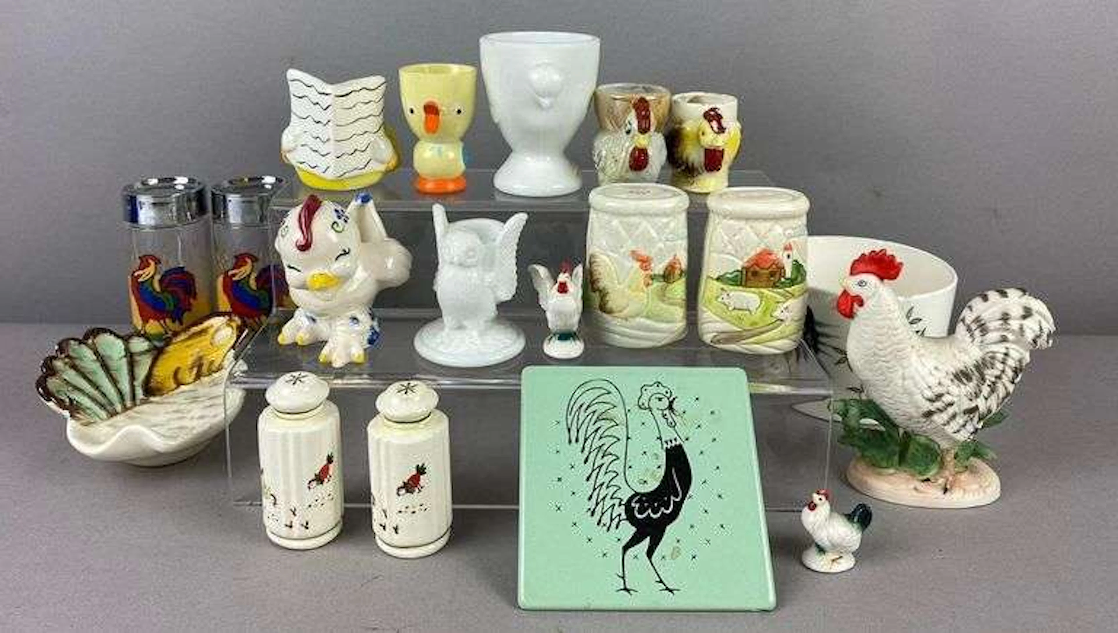 Group of Rooster Themed Egg Cup Holders and More