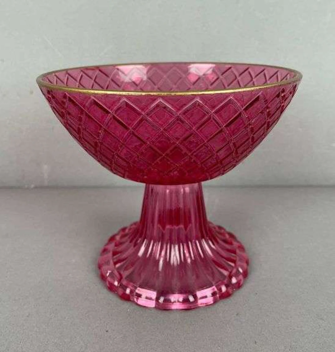 Vintage Pink Lattice Glass Pedestal Compote